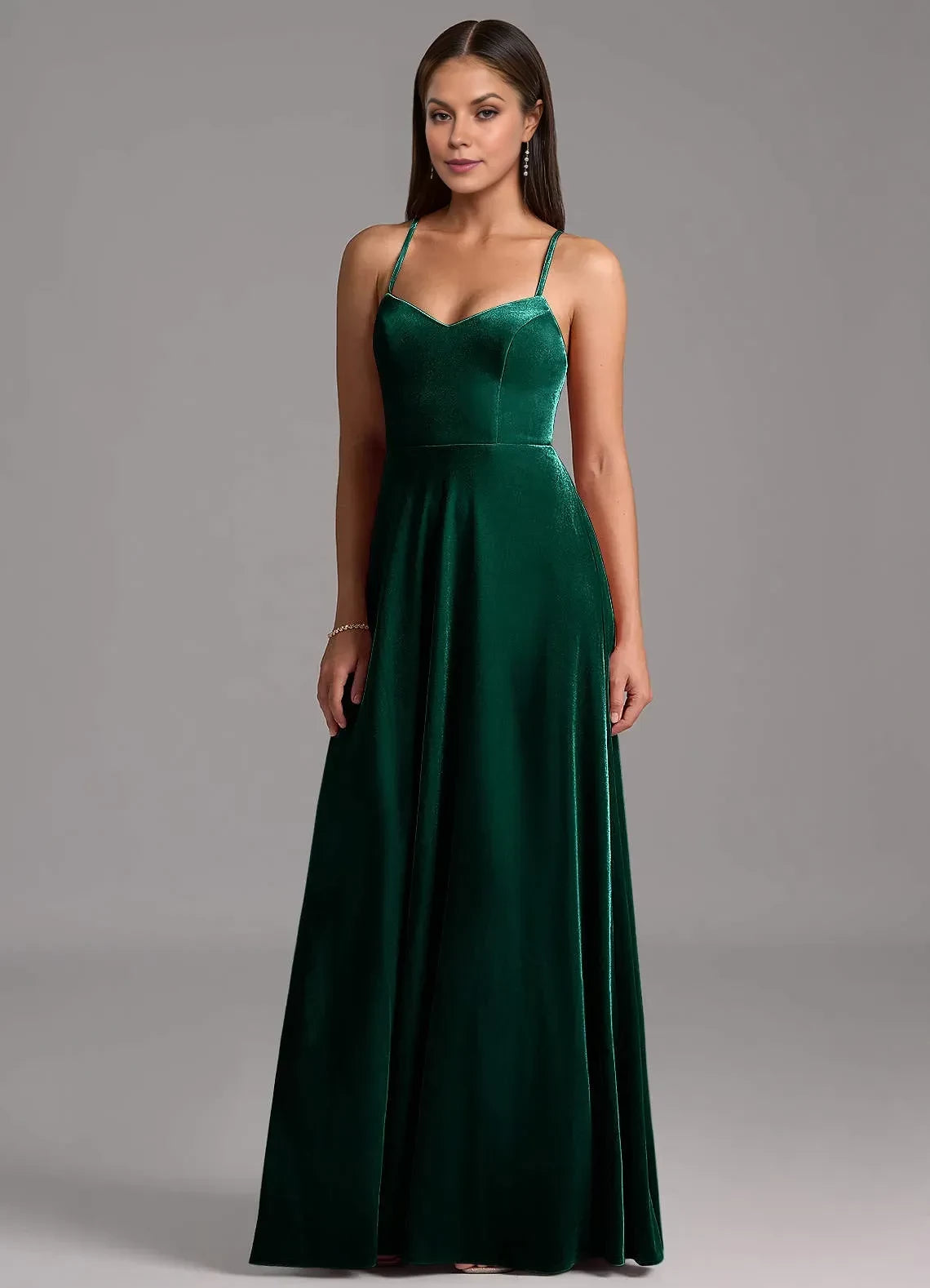 Radiant A Line Sweetheart Neck Spaghetti Strap Lace Up Back Floor Length Bridesmaid Dress