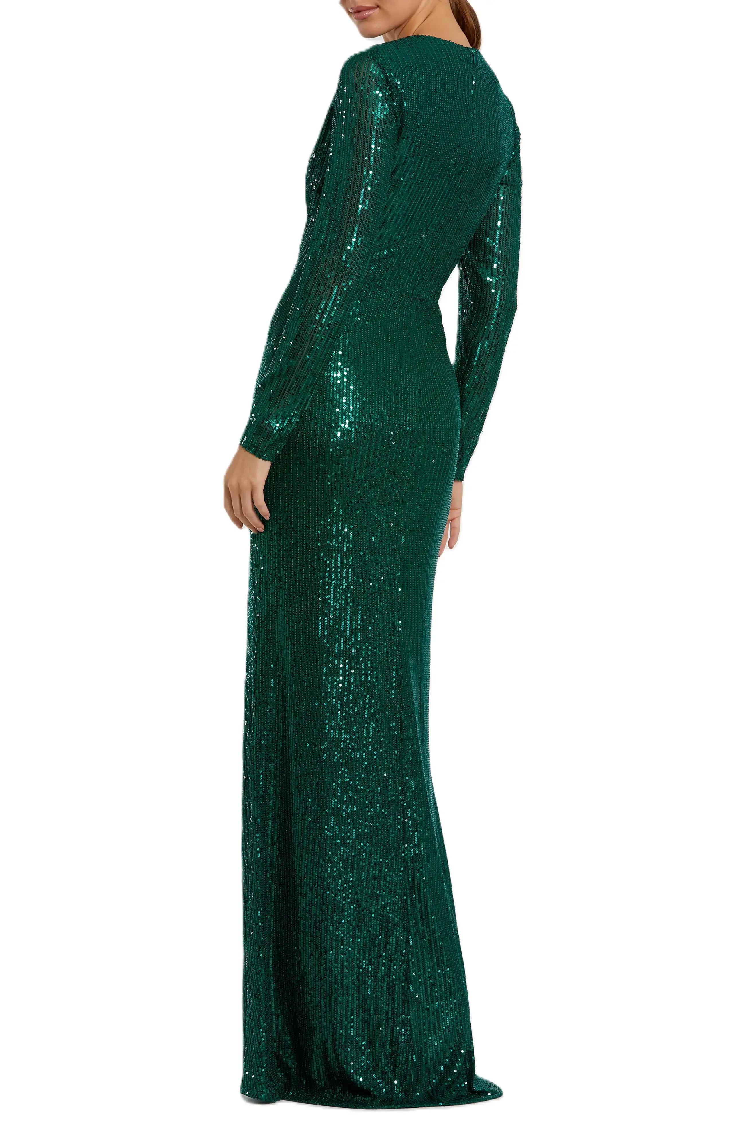 Radiant Sheath Crew Neck Long Sleeve Ruched Back Floor Length Evening Dress
