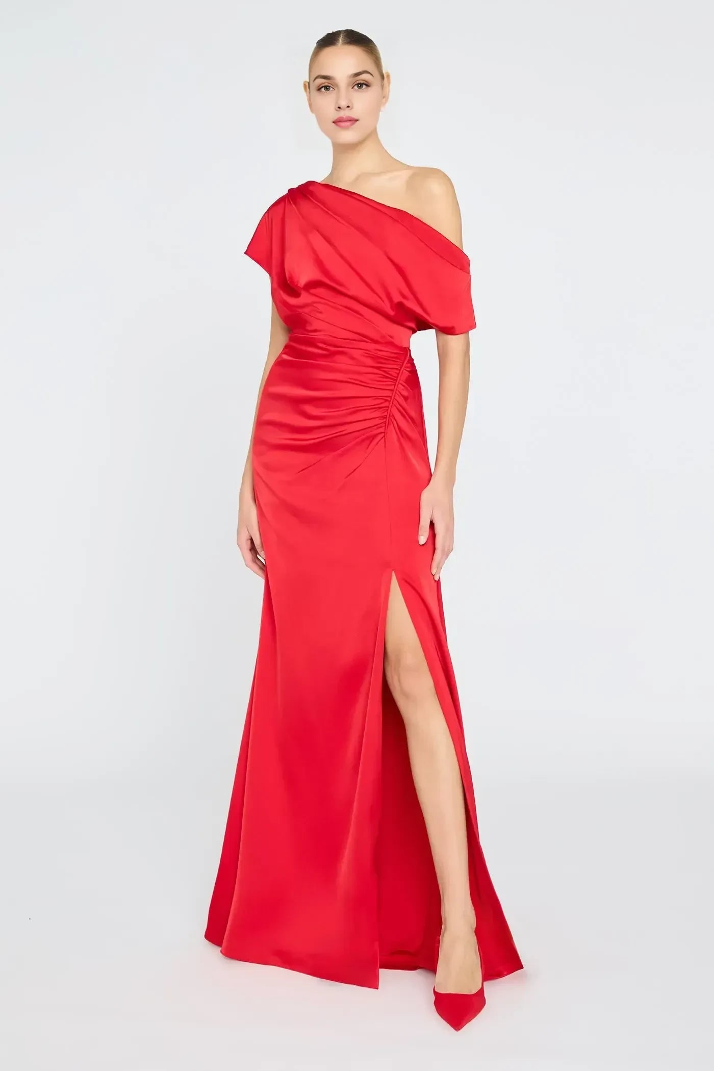 Radiant Sheath One Shoulder Short Sleeve Plain Back Floor Length Evening Dress