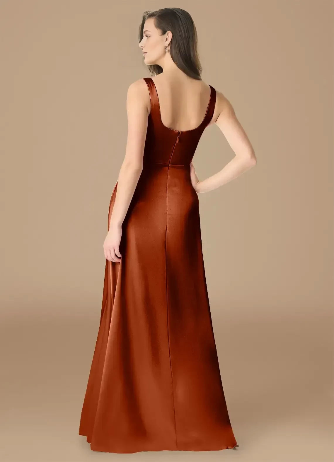 Radiant Sheath Square Neck Sleeveless Zipper Back Floor Length Bridesmaid Dress
