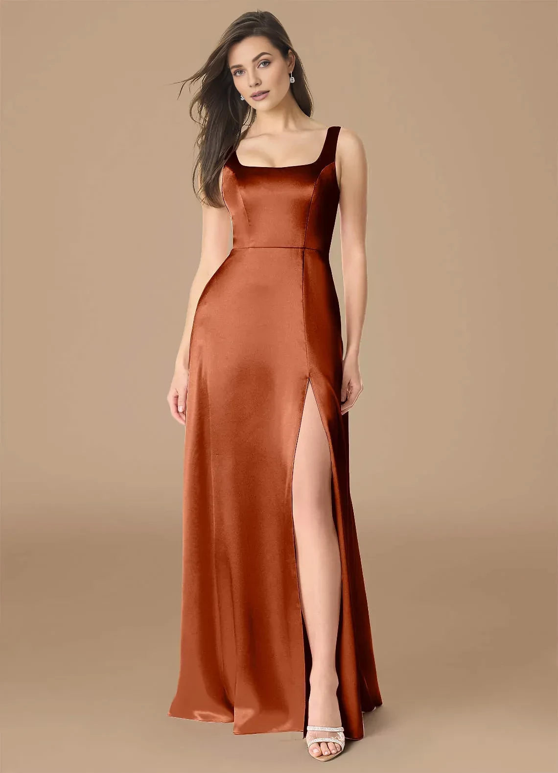 Radiant Sheath Square Neck Sleeveless Zipper Back Floor Length Bridesmaid Dress