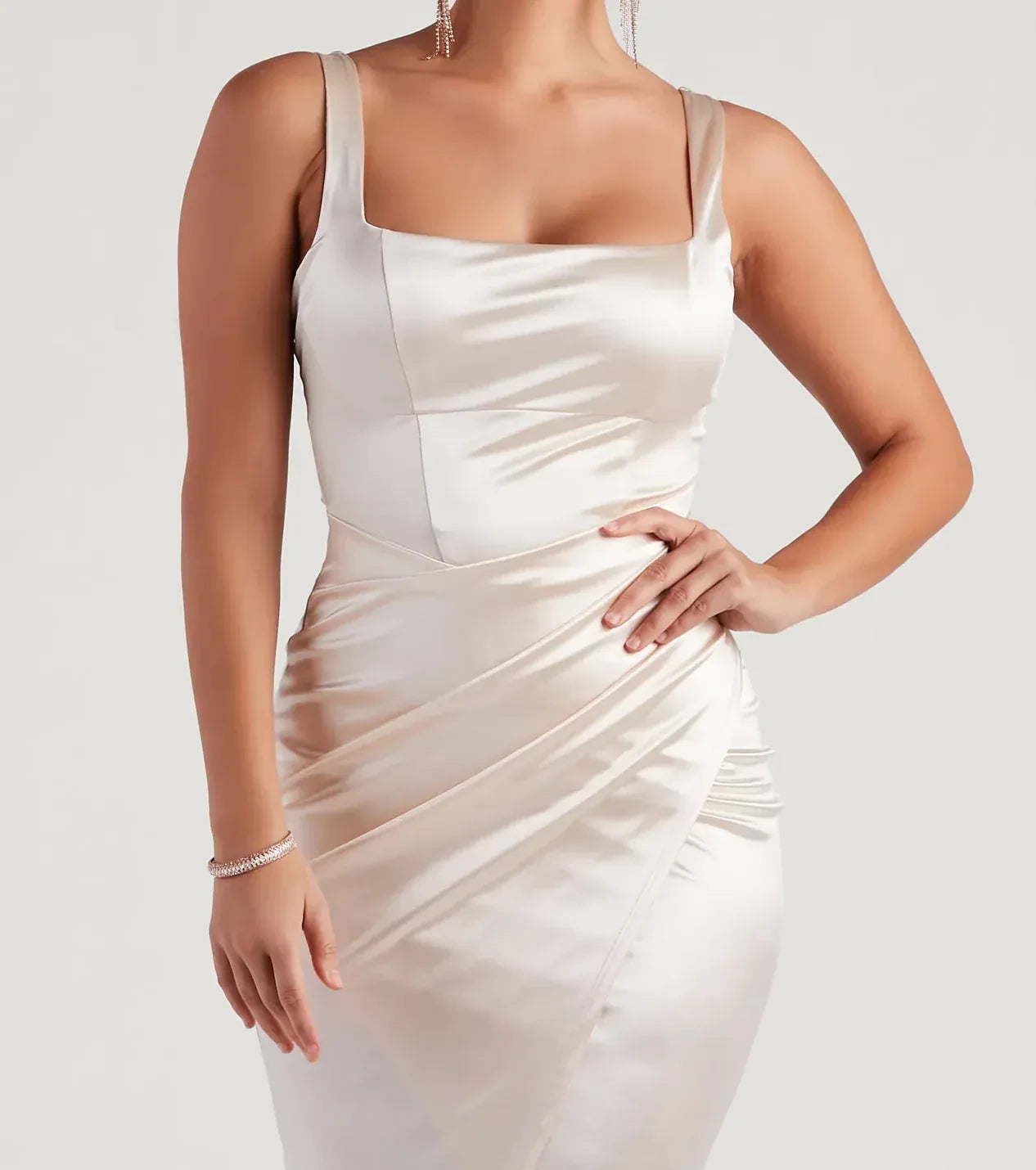 Radiant Sheath Square Neck Sleeveless Zipper Back Midi Length Prom Dress