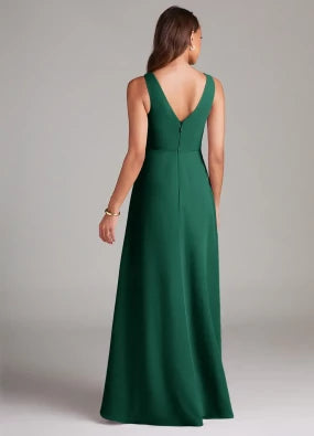Radiant Sheath V Neck Sleeveless Zip Back Floor Length Bridesmaid Dress