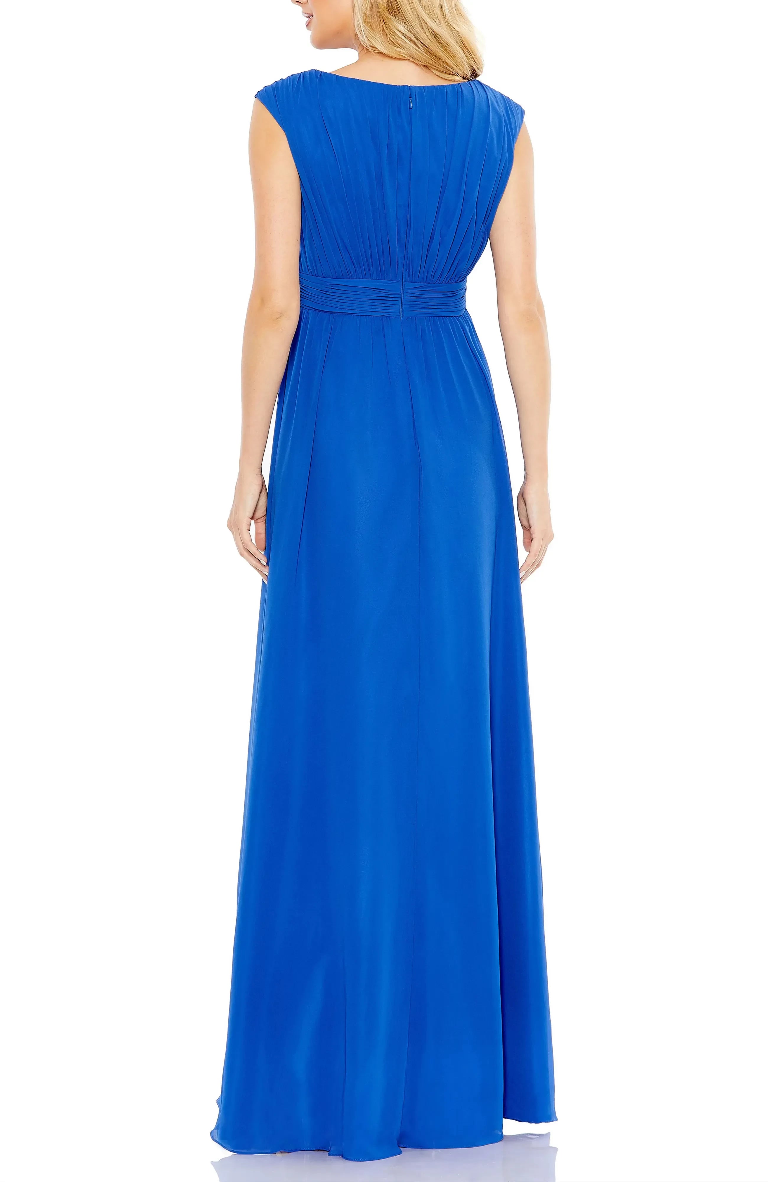 Refined A Line Boat Neck Cap Sleeve Zipper Back Floor Length Evening Dress