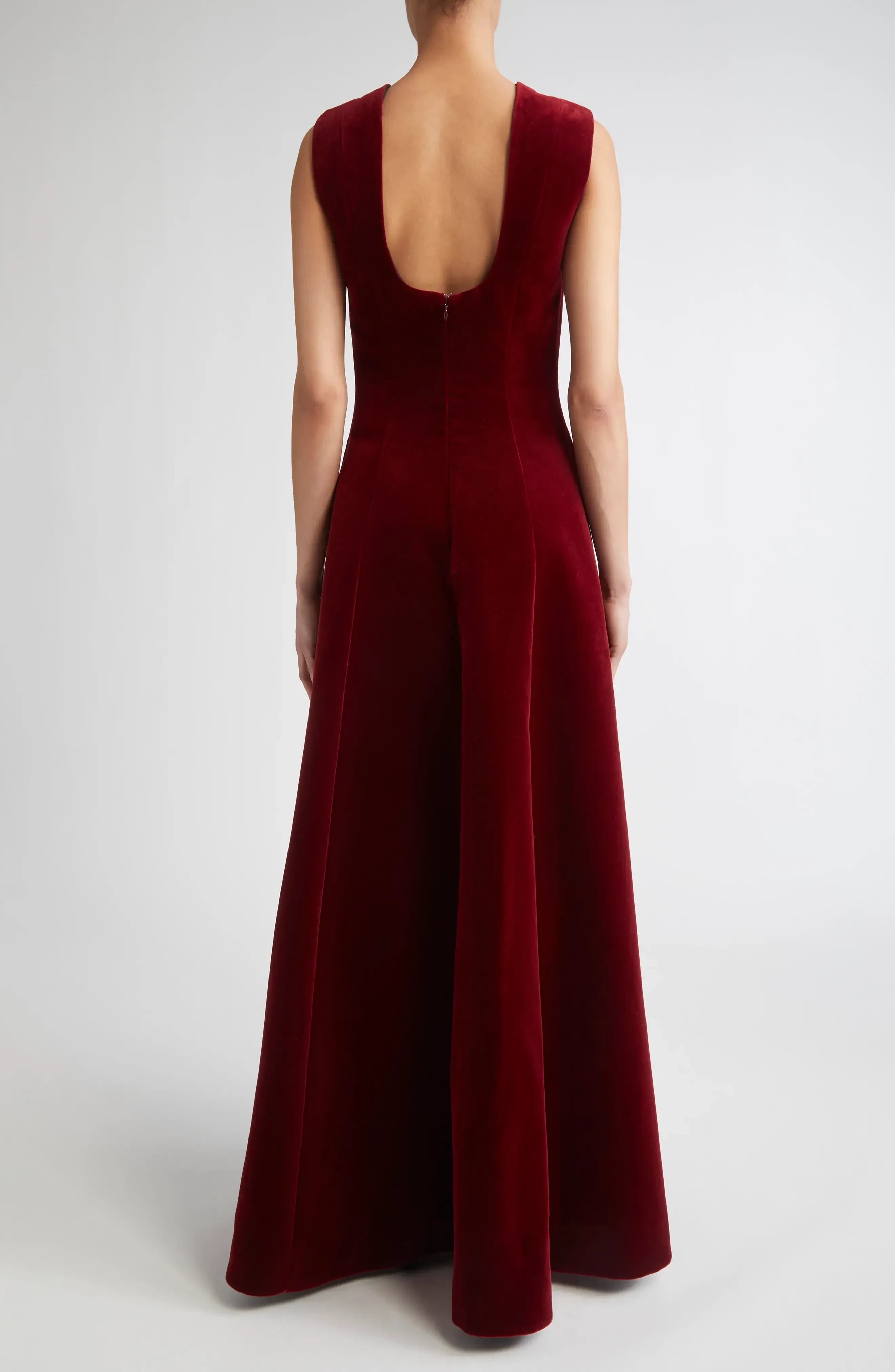 Refined A Line Crew Neck Sleeveless Open Back Floor Length Evening Dress