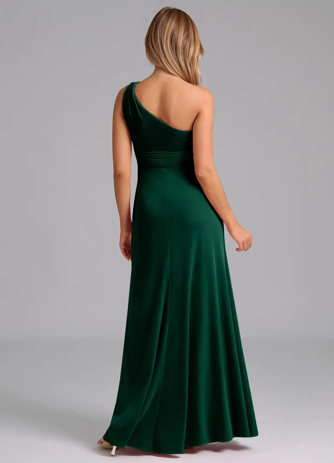 Refined A Line One Shoulder Sleeveless Open Back Floor Length Bridesmaid Dress ﻿