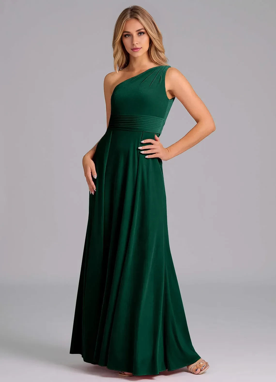 Refined A Line One Shoulder Sleeveless Open Back Floor Length Bridesmaid Dress ﻿