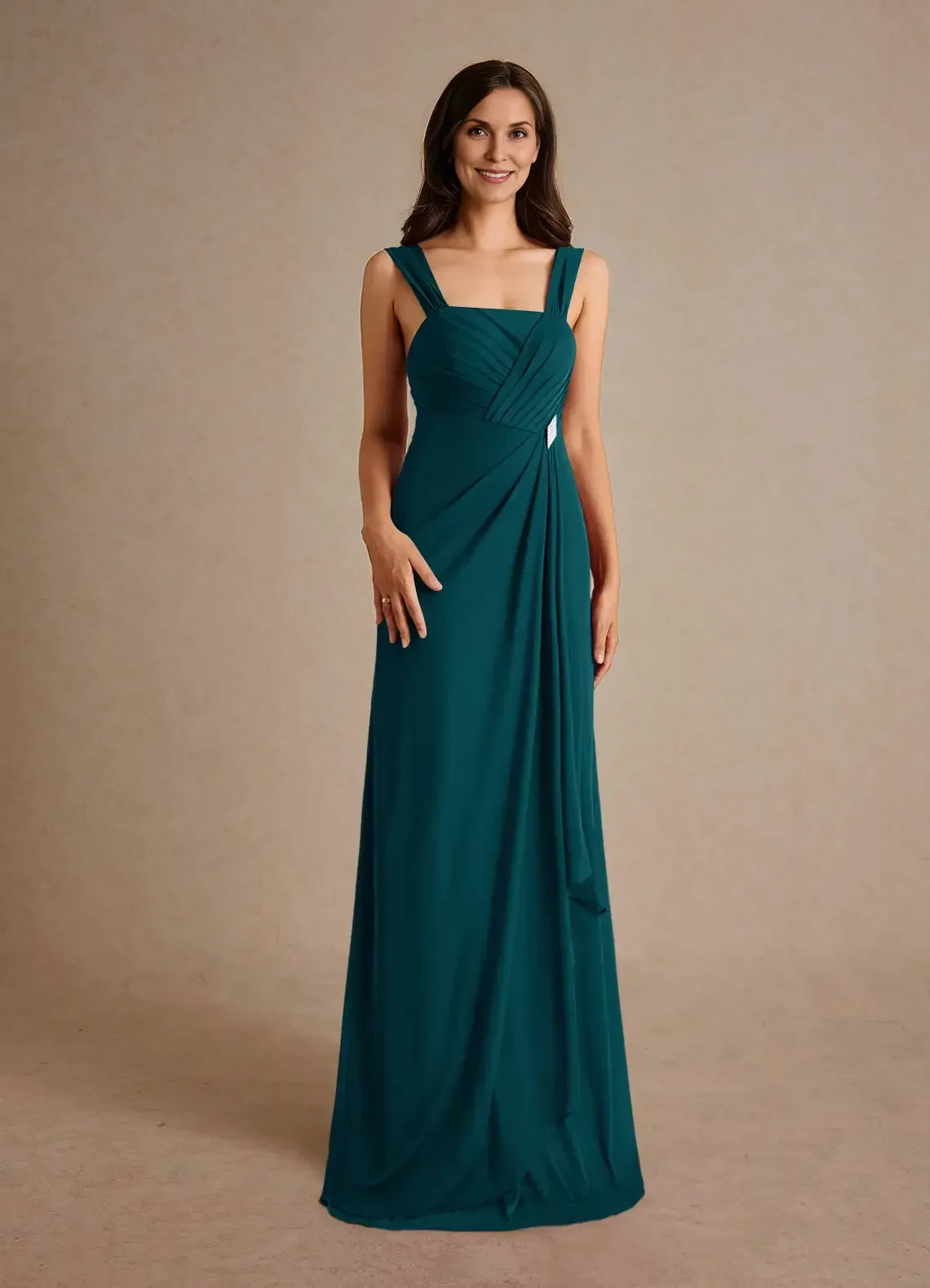 Refined A Line Square Neck Sleeveless Zipper Back Floor Length Mother of the Bride Dress with Chiffon Jacket