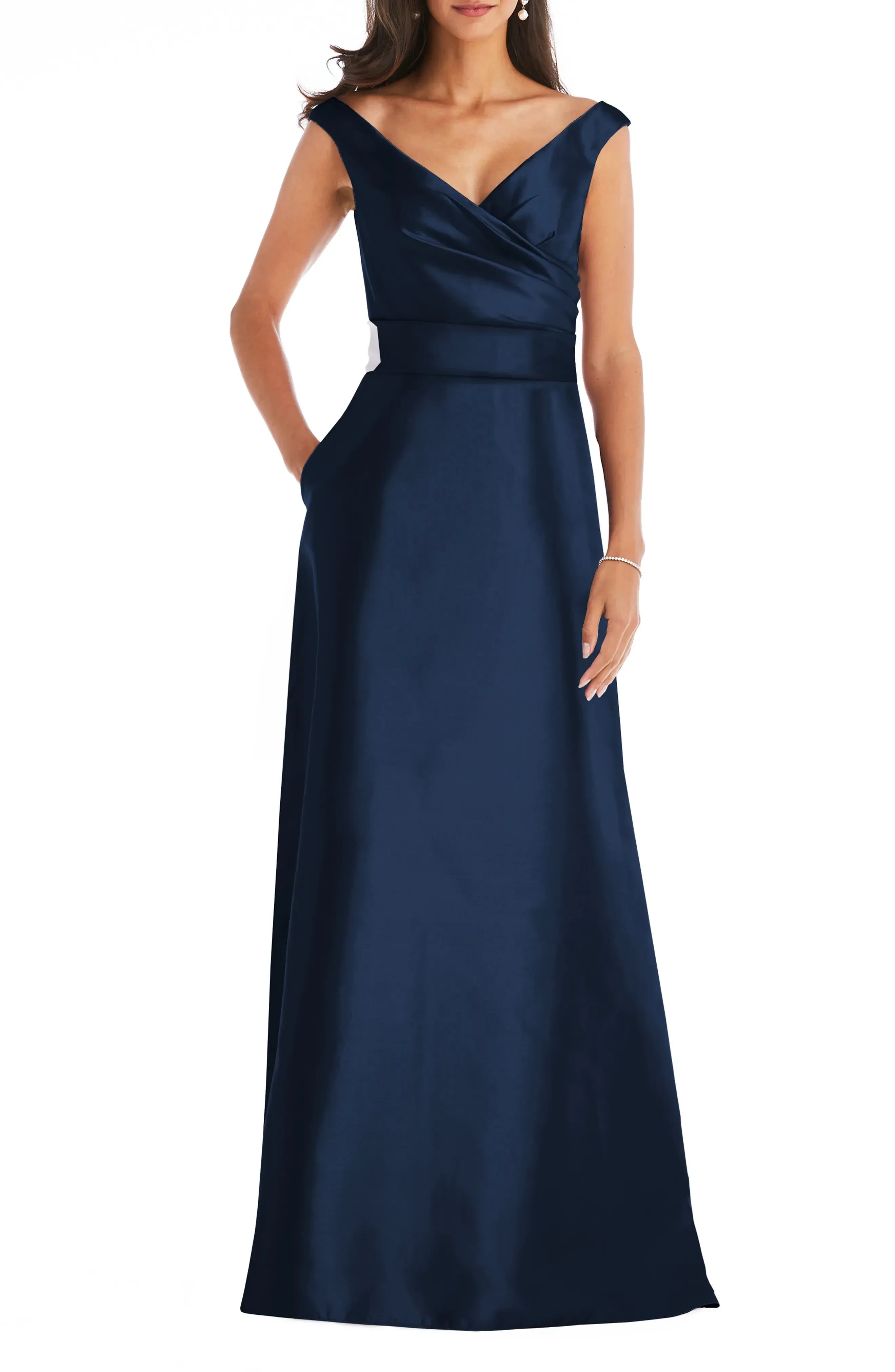Refined A Line V Neck Cap Sleeve Zipper Back Floor Length Evening Dress