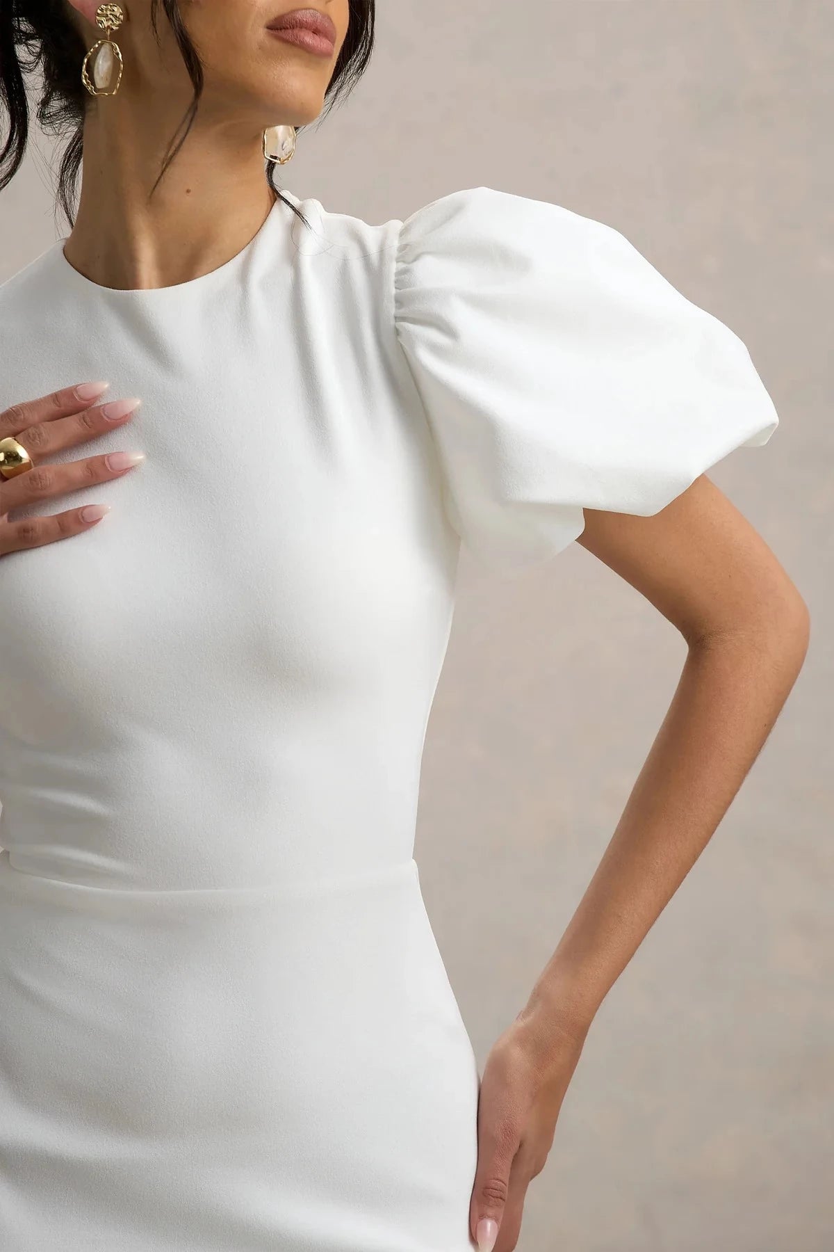 Refined Mermaid Crew Neck Puff Sleeve Keyhole Back Floor Length Evening Dress