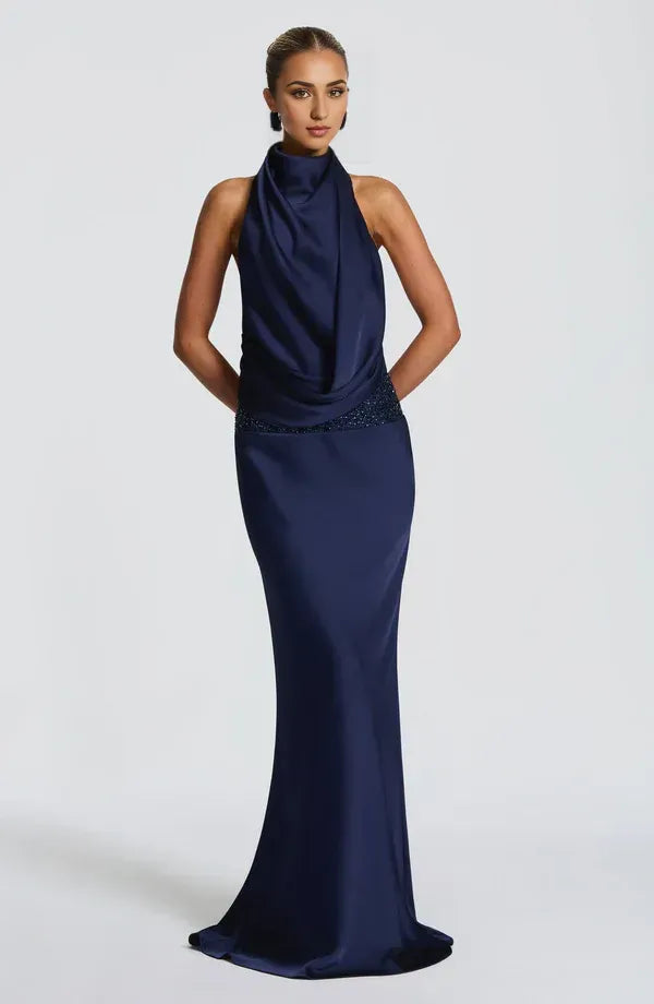 Refined Mermaid Halter Neck Sleeveless Open Back Floor Length For Sale Evening Dress