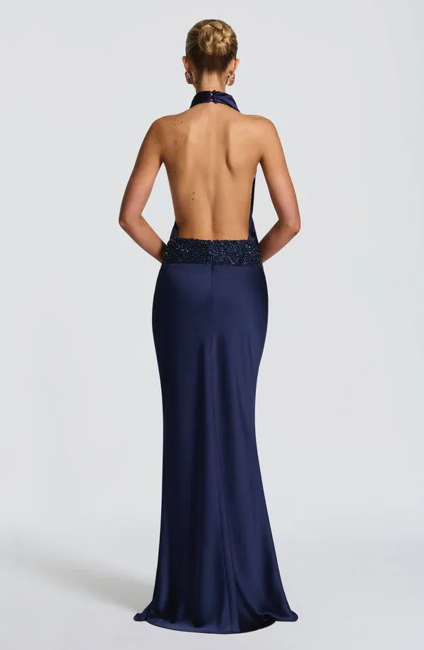 Refined Mermaid Halter Neck Sleeveless Open Back Floor Length For Sale Evening Dress