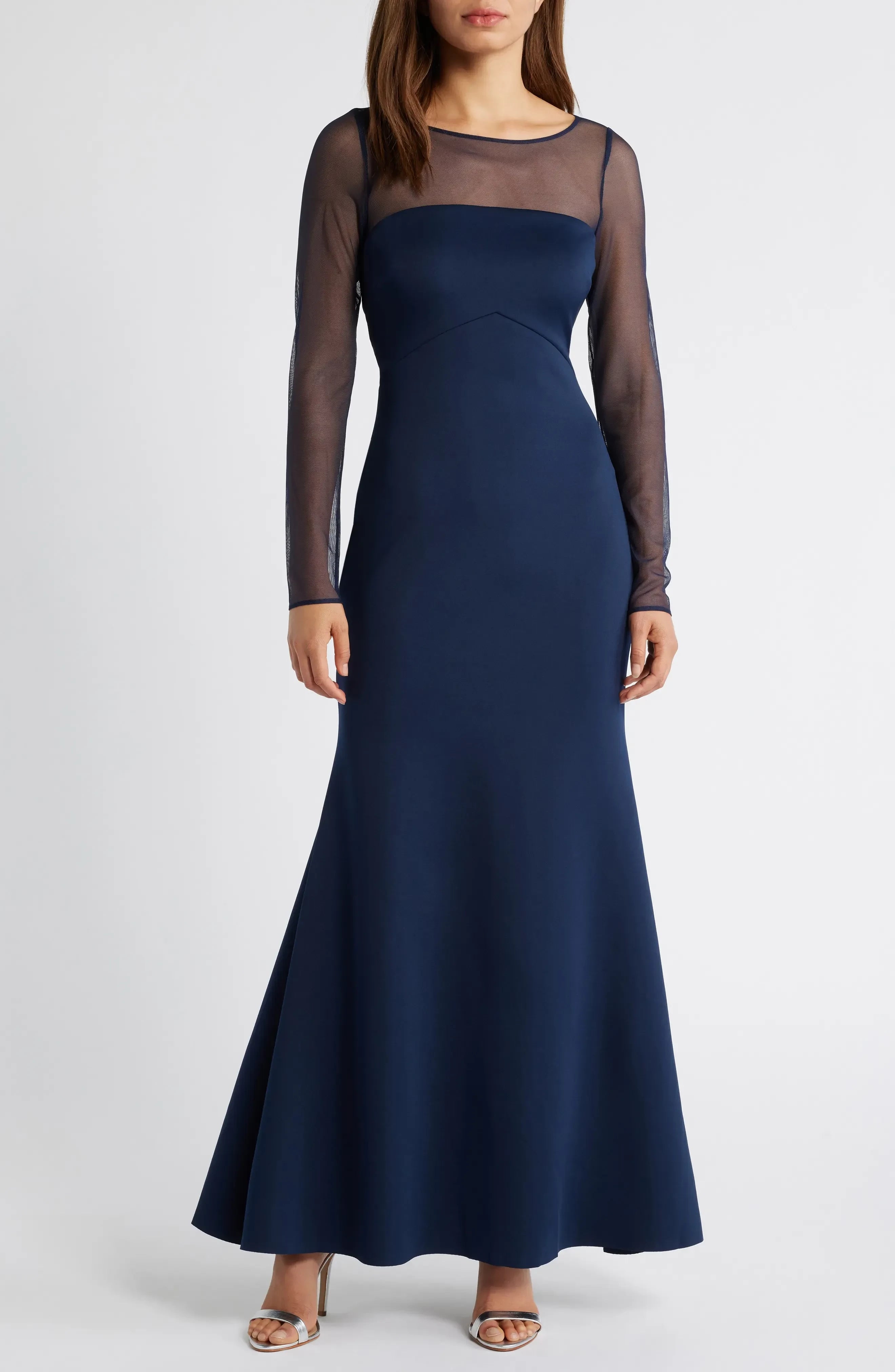 Refined Mermaid Illusion Neck Long Sleeve Zipper Back Floor Length Evening Dress