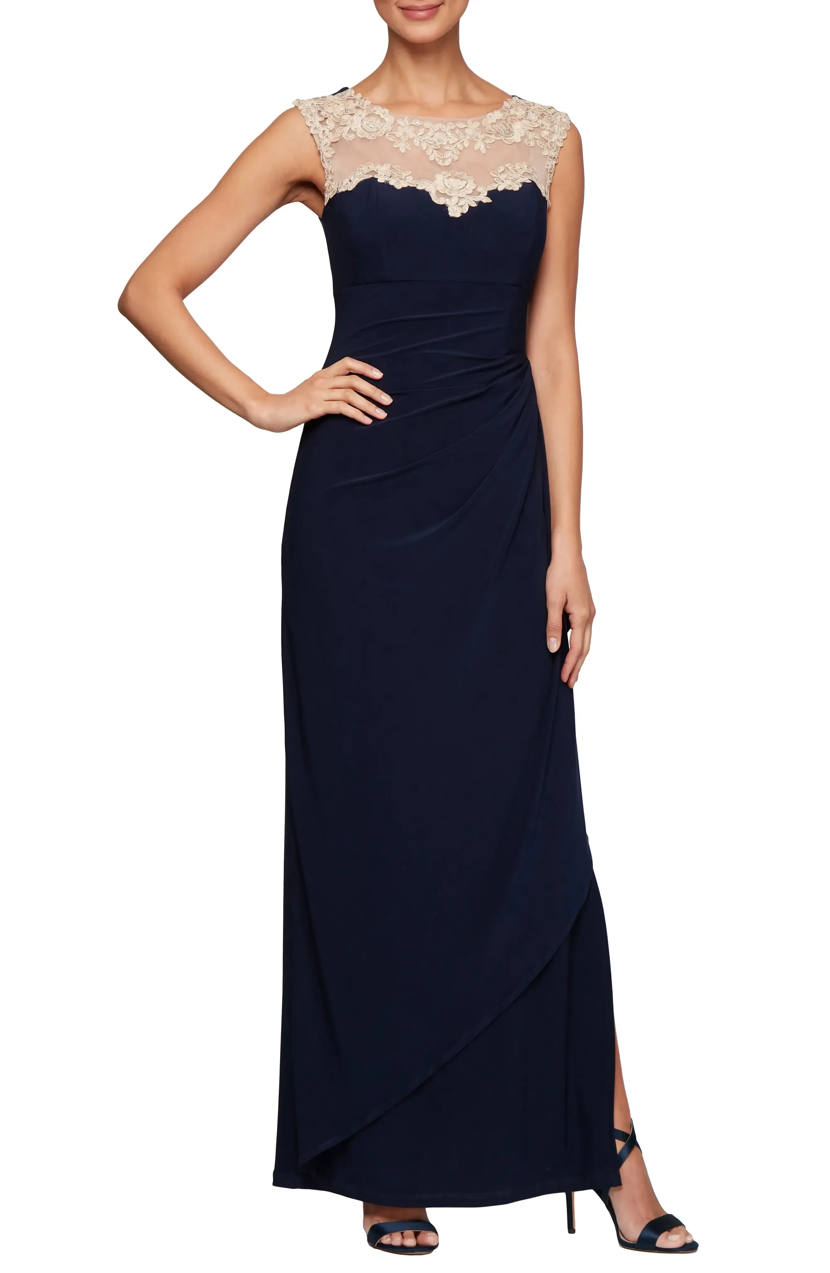Refined Sheath Boat Neck Sleeveless Zipper Back Floor Length Evening Dress