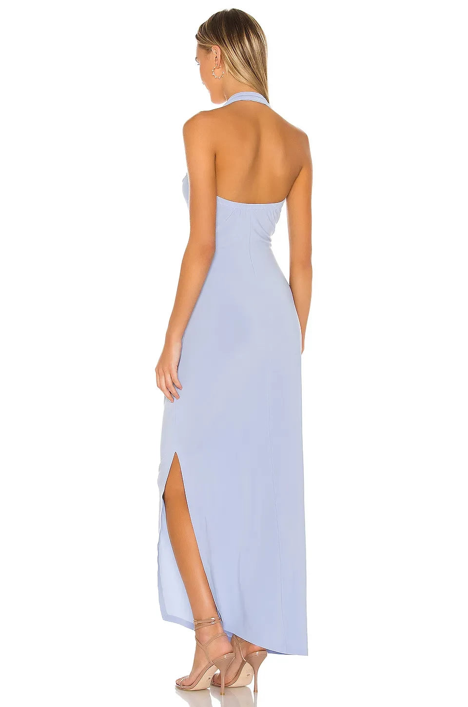 Refined Sheath Halter Neck Sleeveless Open Back High Slit Floor Length Evening Dress