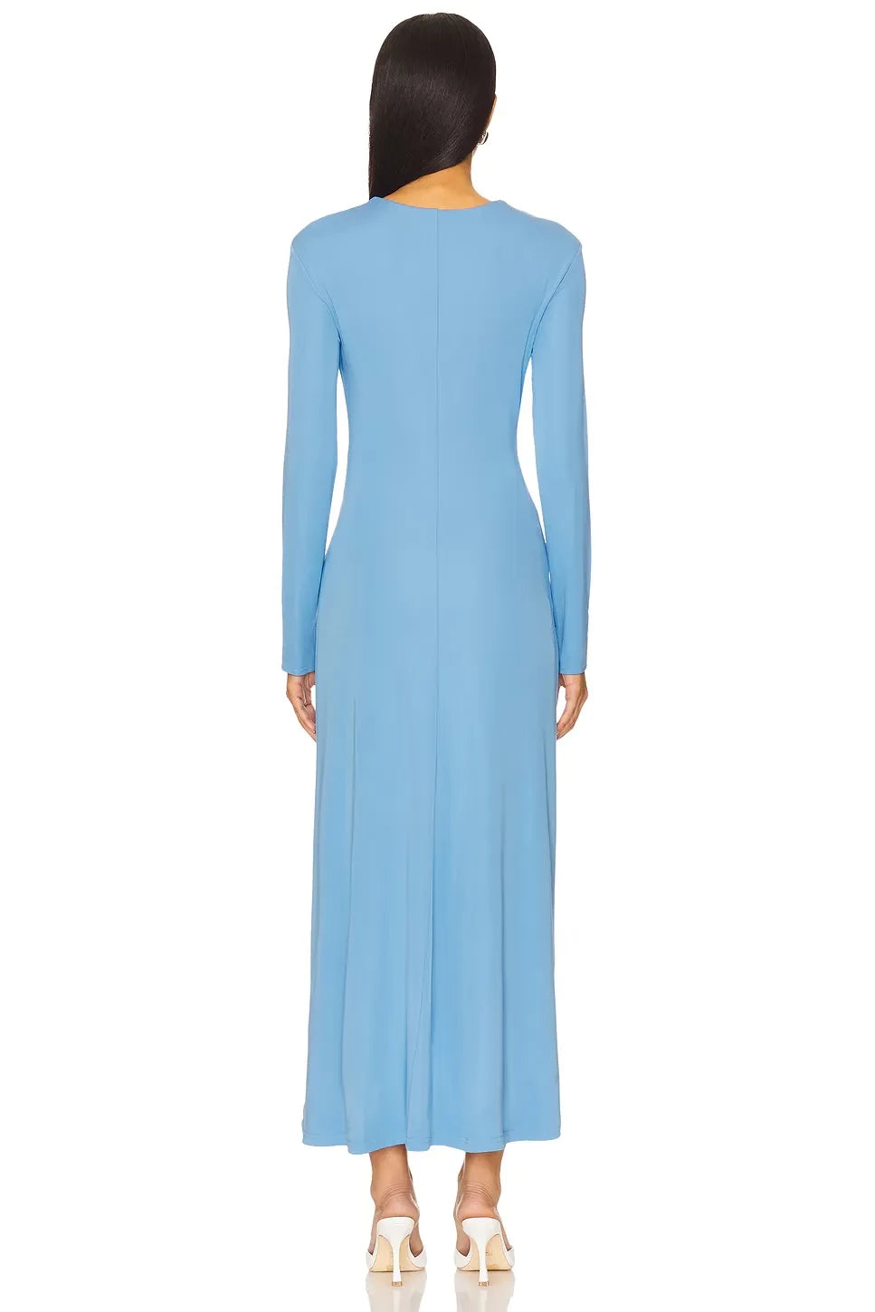 Refined Sheath High Neck Long Sleeve Ruched Back Midi Evening Dress