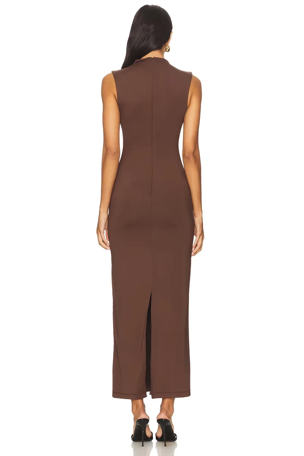 Refined Sheath High Neck Sleeveless Back Slit Midi Evening Dress