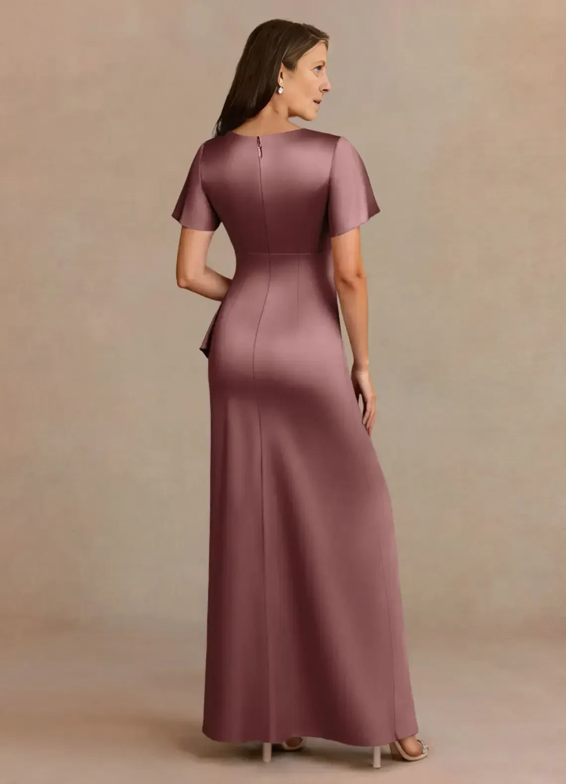 Refined Sheath V Neck Flutter Sleeve Zipper Back Asymmetrical Length Mother of the Bride Dresses