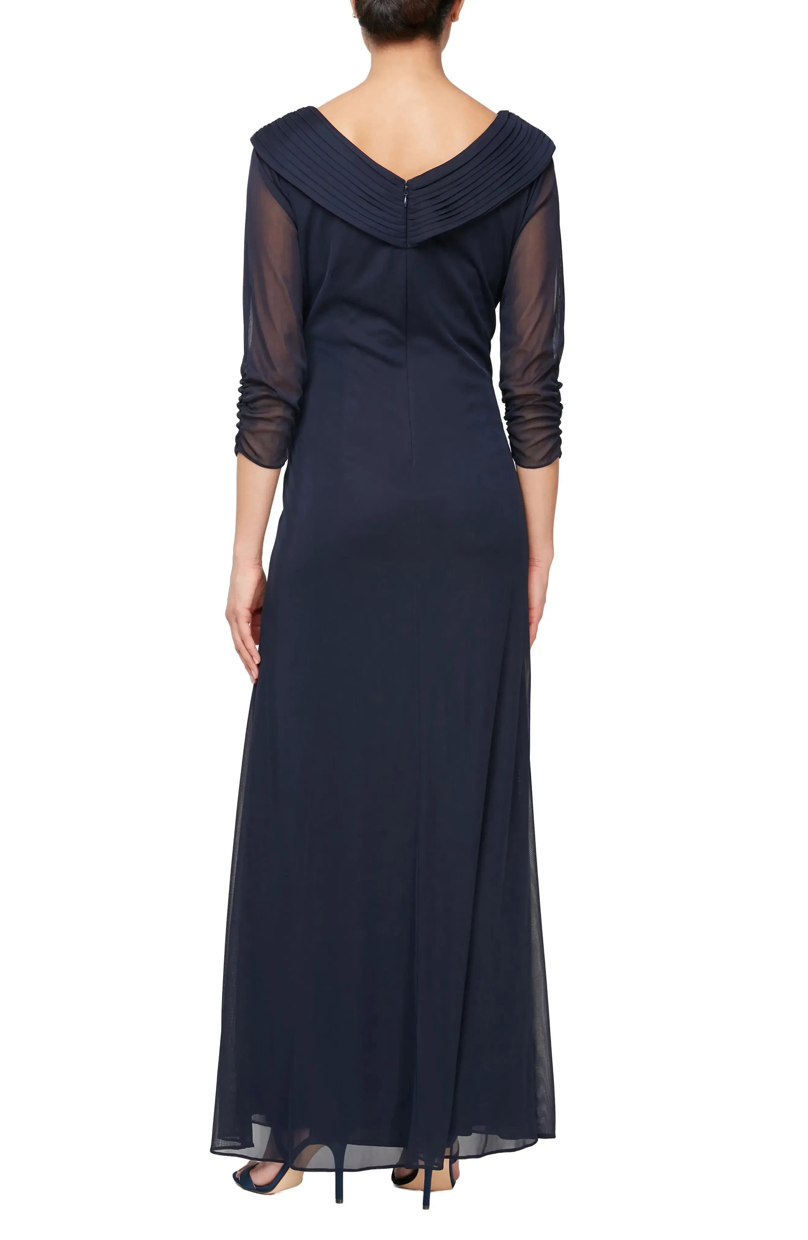 Refined Sheath V Neck Three Quarter Sleeve Zipper Back Floor Length Evening Dress