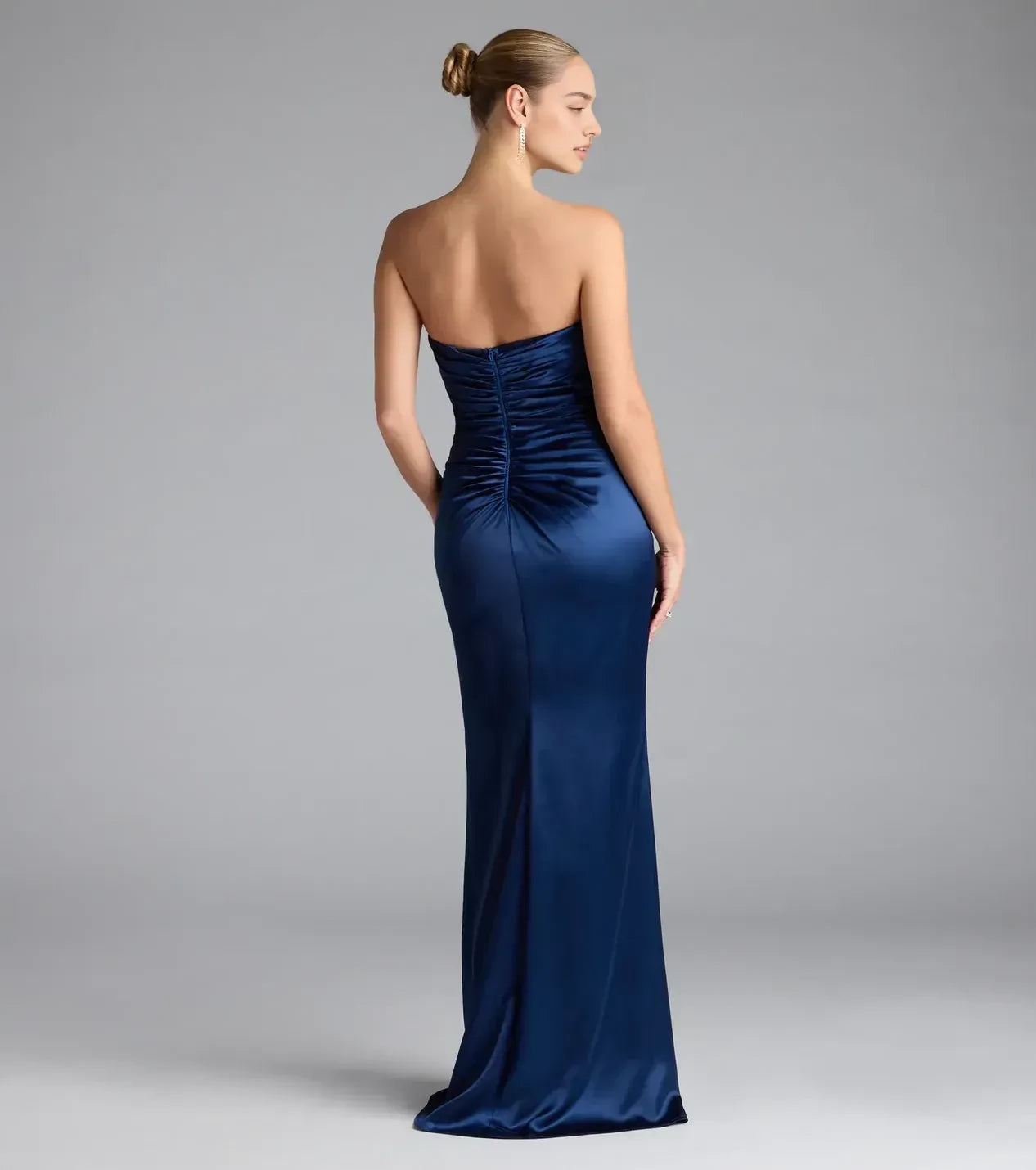 Refined Trumpet Strapless Sleeveless Ruched Back Floor Length Prom Dress