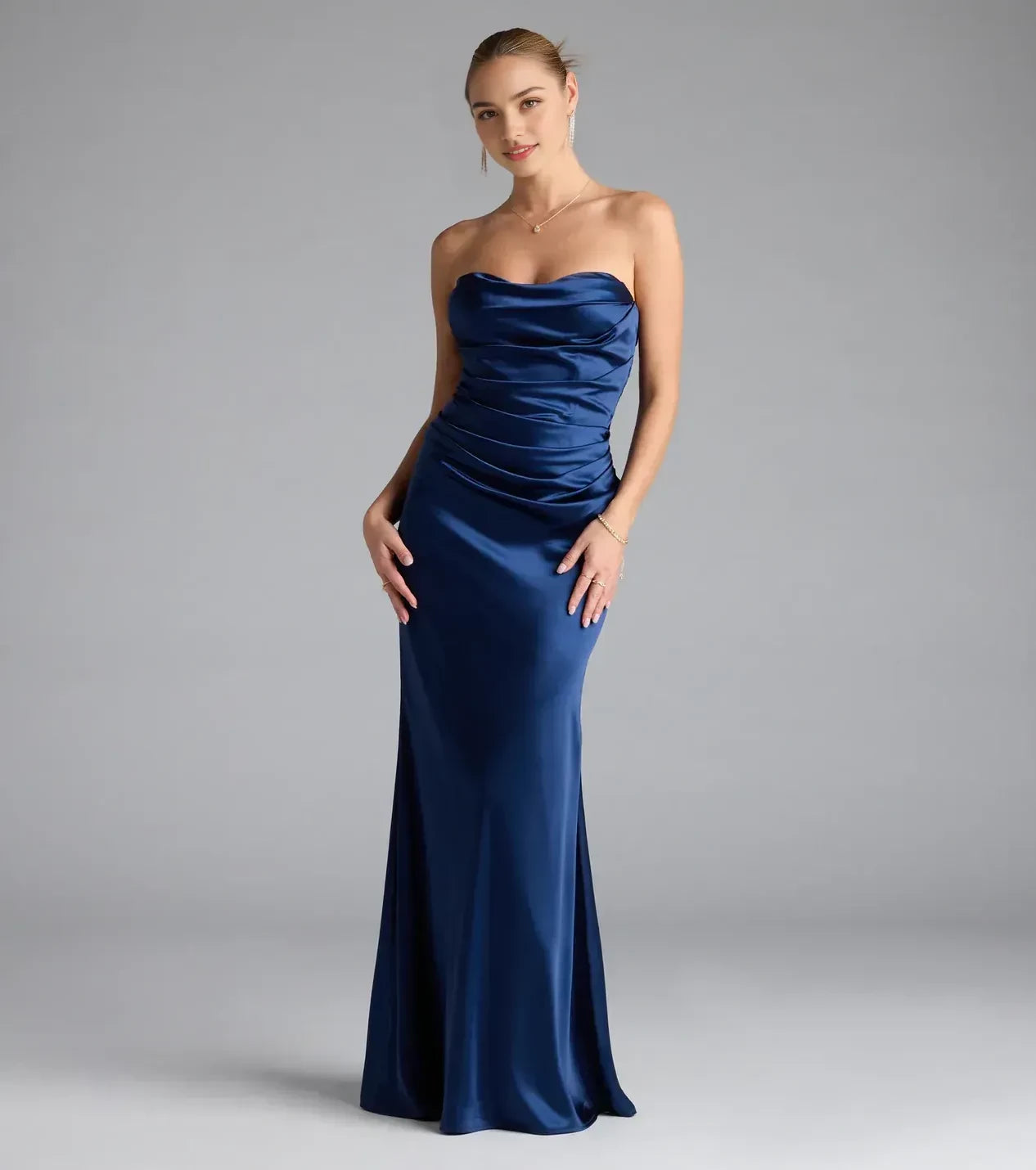 Refined Trumpet Strapless Sleeveless Ruched Back Floor Length Prom Dress