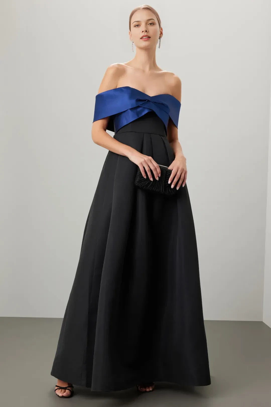 Regal A Line Off Shoulder Contrast Bodice Floor Length Plus Size Prom Dress