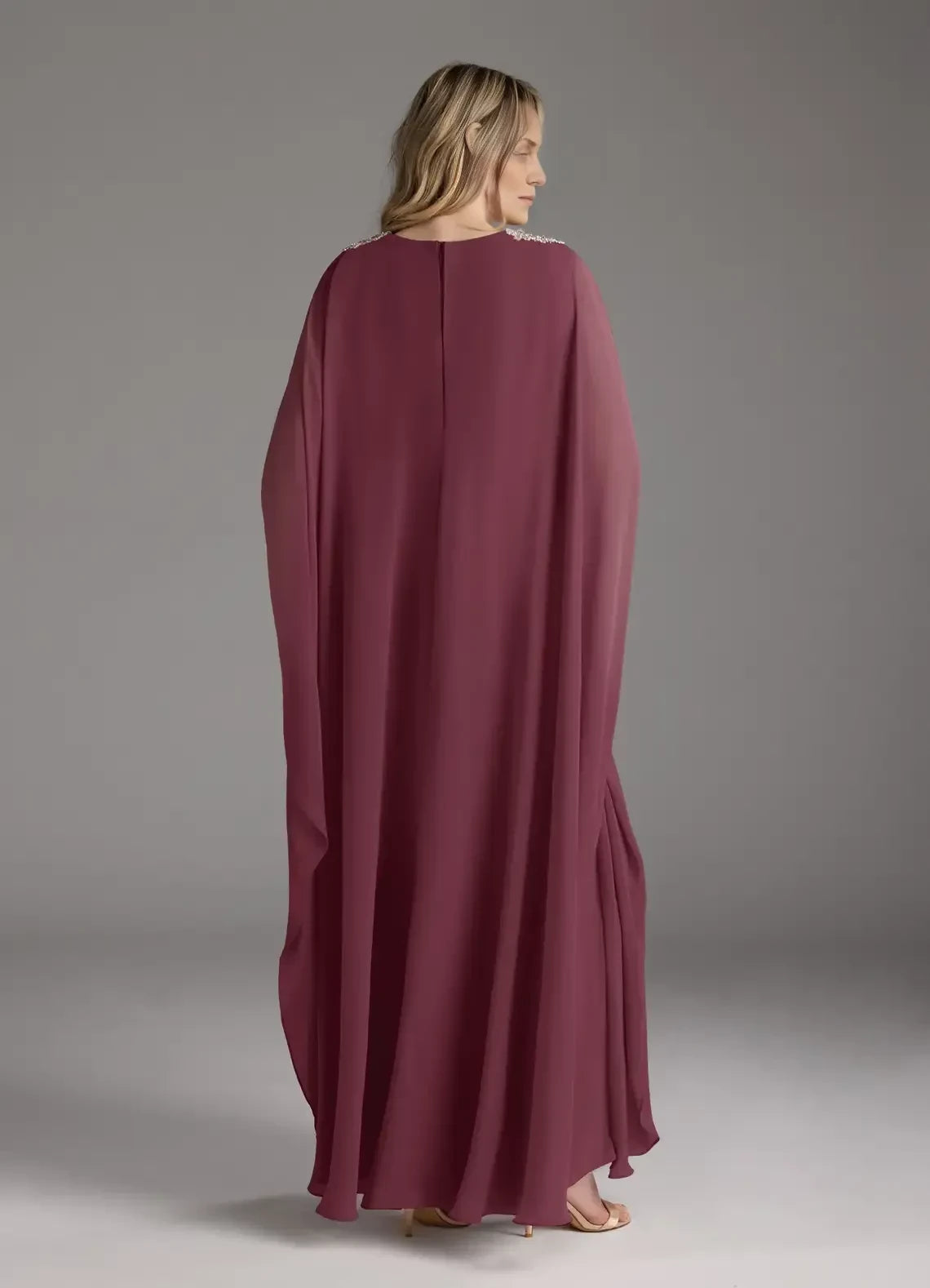 Regal A Line V Neck Batwing Sleeve Zipper Back Floor Length Mother of the Bride Dress