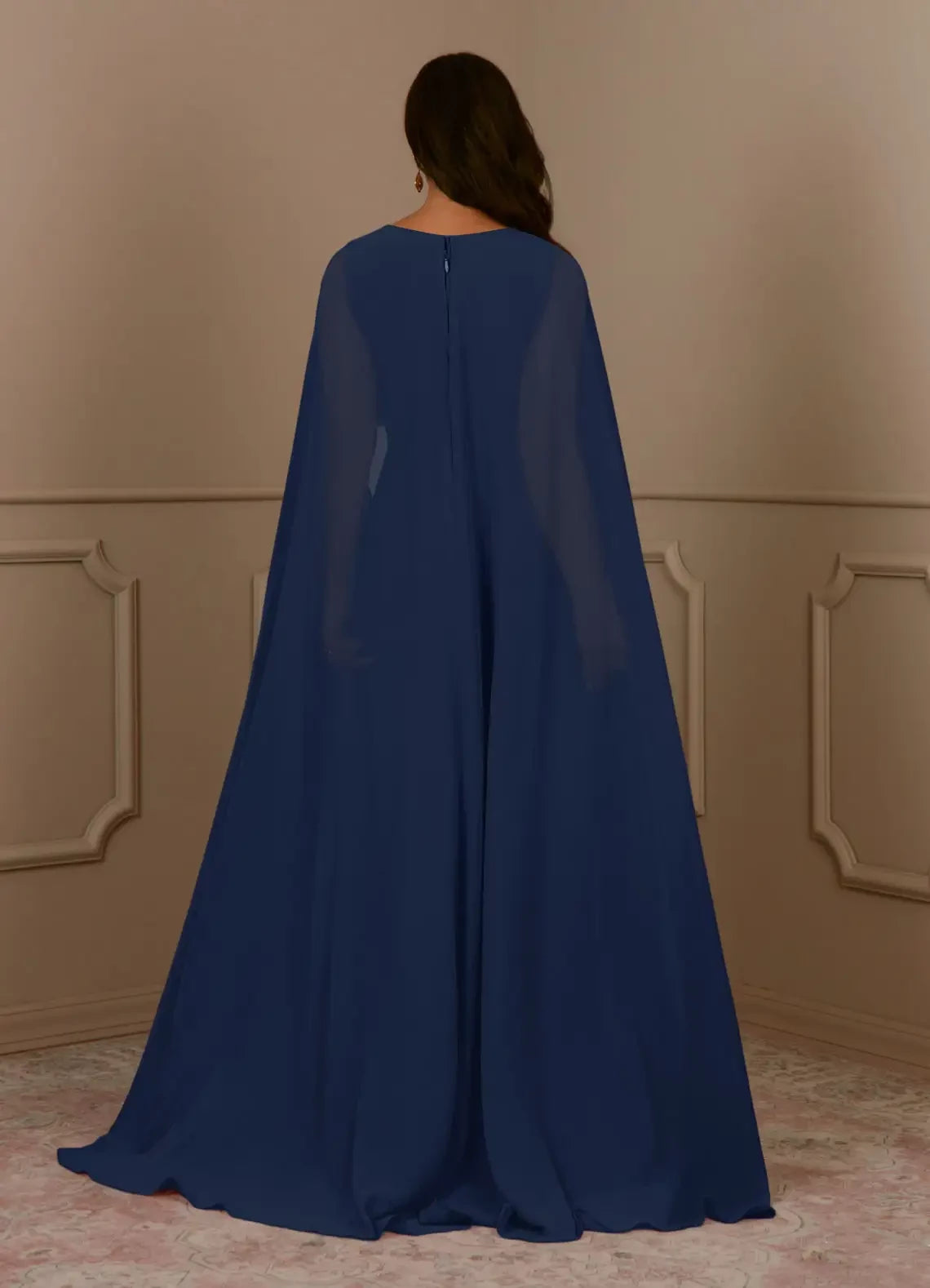 Regal A Line V Neck Cape Sleeve Zip Back Floor Length Mother of the Bride Dress