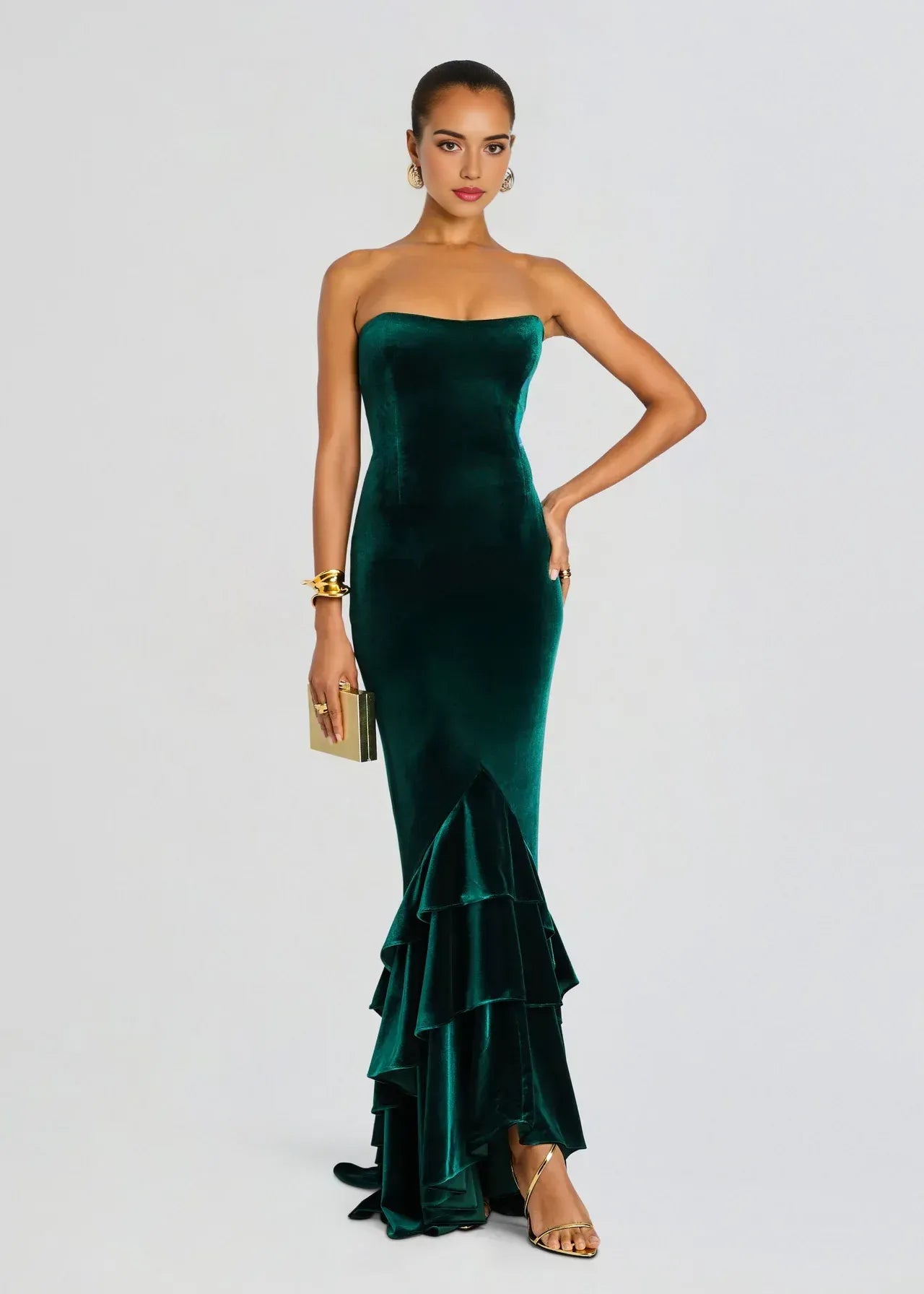 Regal Mermaid Strapless Sleeveless Ruffled Hem Floor Length Plus Size Evening Dress