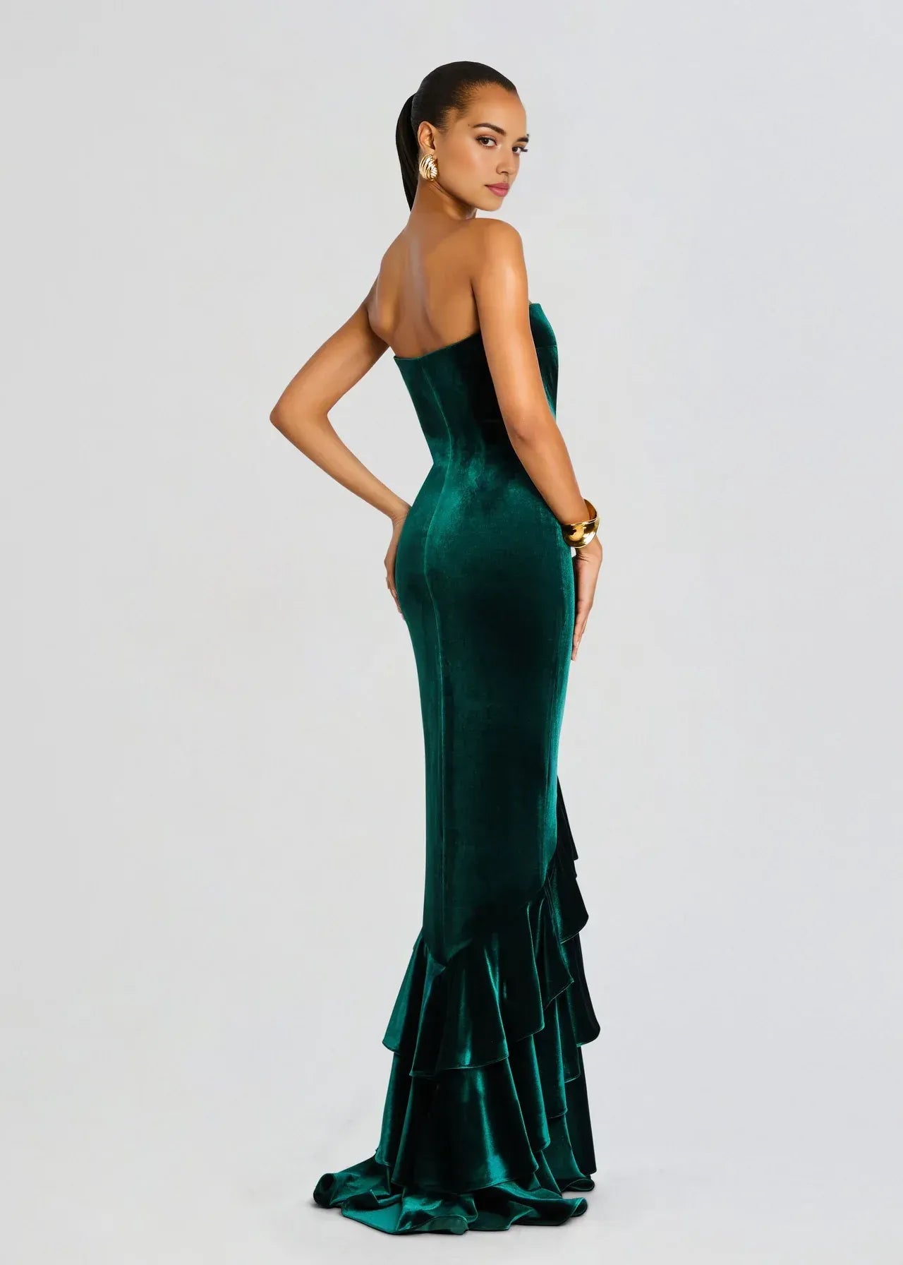 Regal Mermaid Strapless Sleeveless Ruffled Hem Floor Length Plus Size Evening Dress
