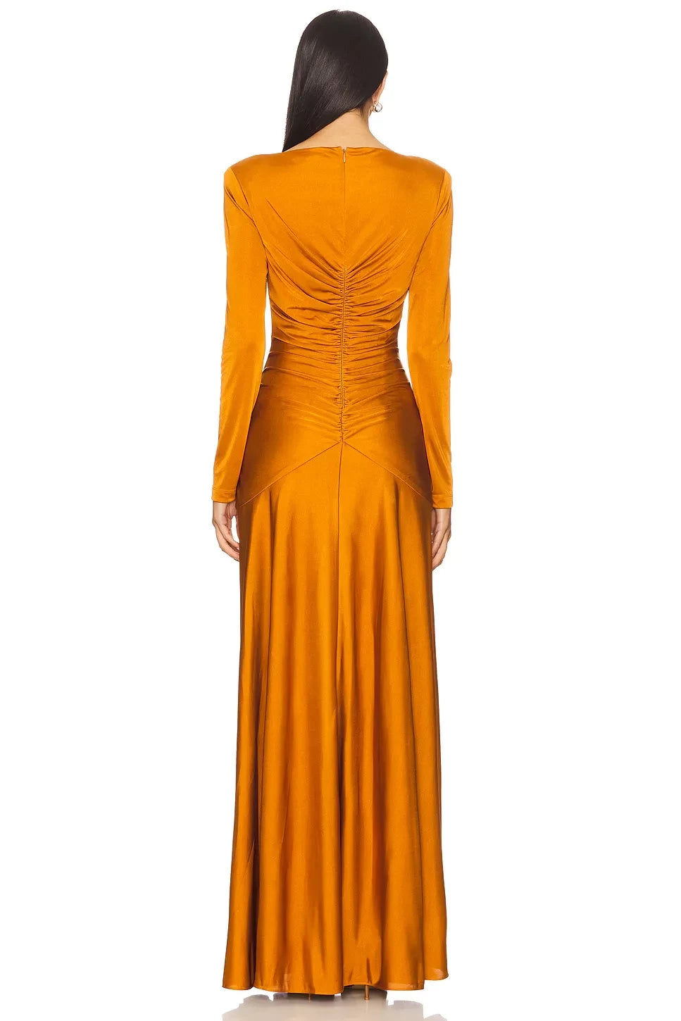 Regal Sheath Boat Neck Long Sleeve Ruched Back Floor Length Evening Dress