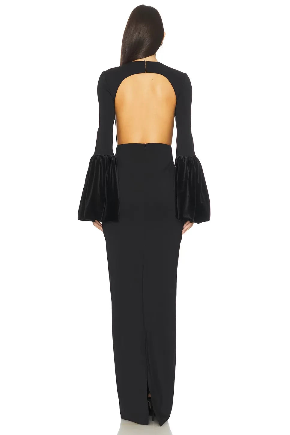 Regal Sheath Crew Neck Bell Sleeve Cutout Back Floor Length Evening Dress