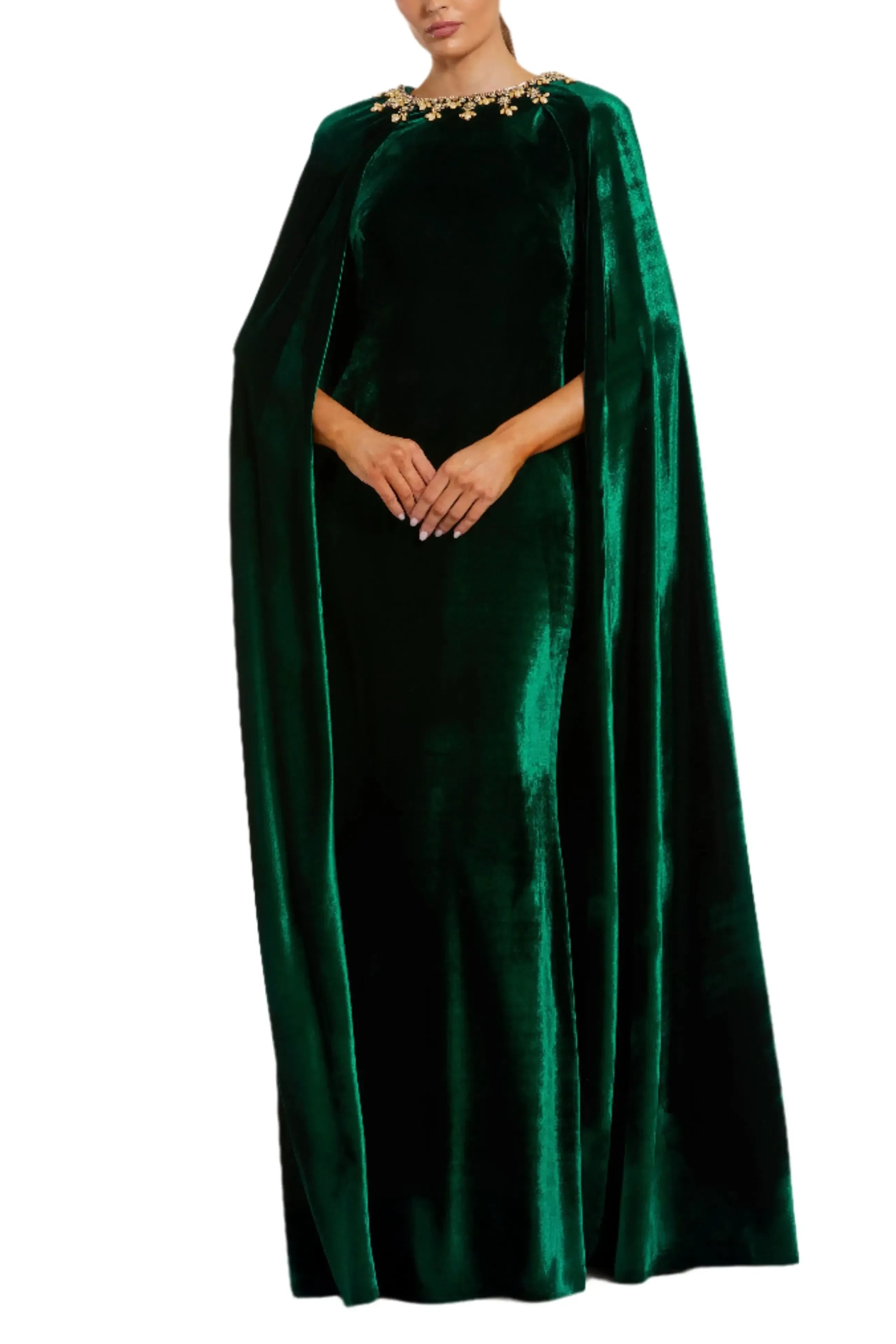 Regal Sheath Jewel Neck Cape Sleeve Zipper Back Floor Length Evening Dress