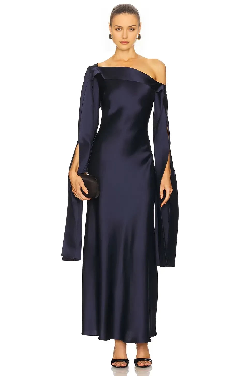 Regal Sheath One Shoulder Dramatic Sleeve Floor Length Evening Dress