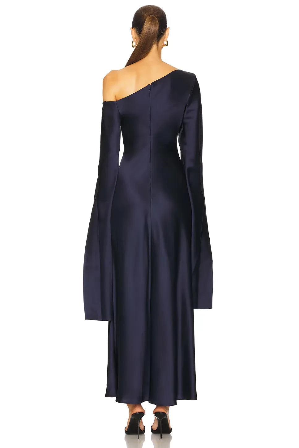 Regal Sheath One Shoulder Dramatic Sleeve Floor Length Evening Dress