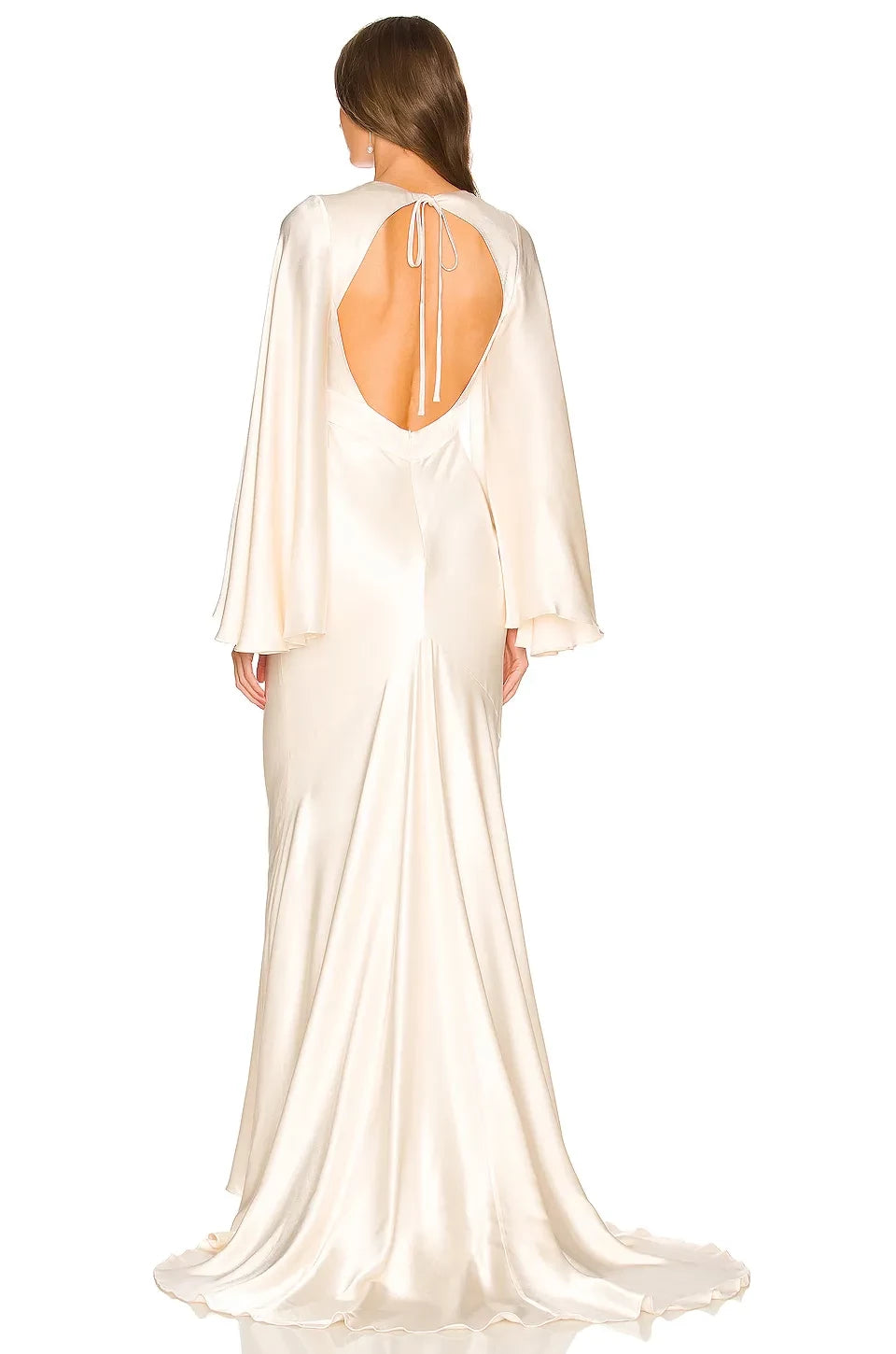 Regal Sheath Plunge V Neck Bell Sleeve Cutout Back Floor Length Evening Dress