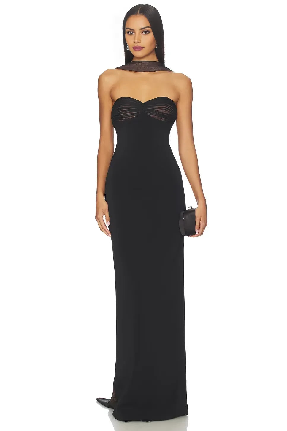 Regal Sheath Strapless Sleeveless Draped Back Floor Length Evening Dress