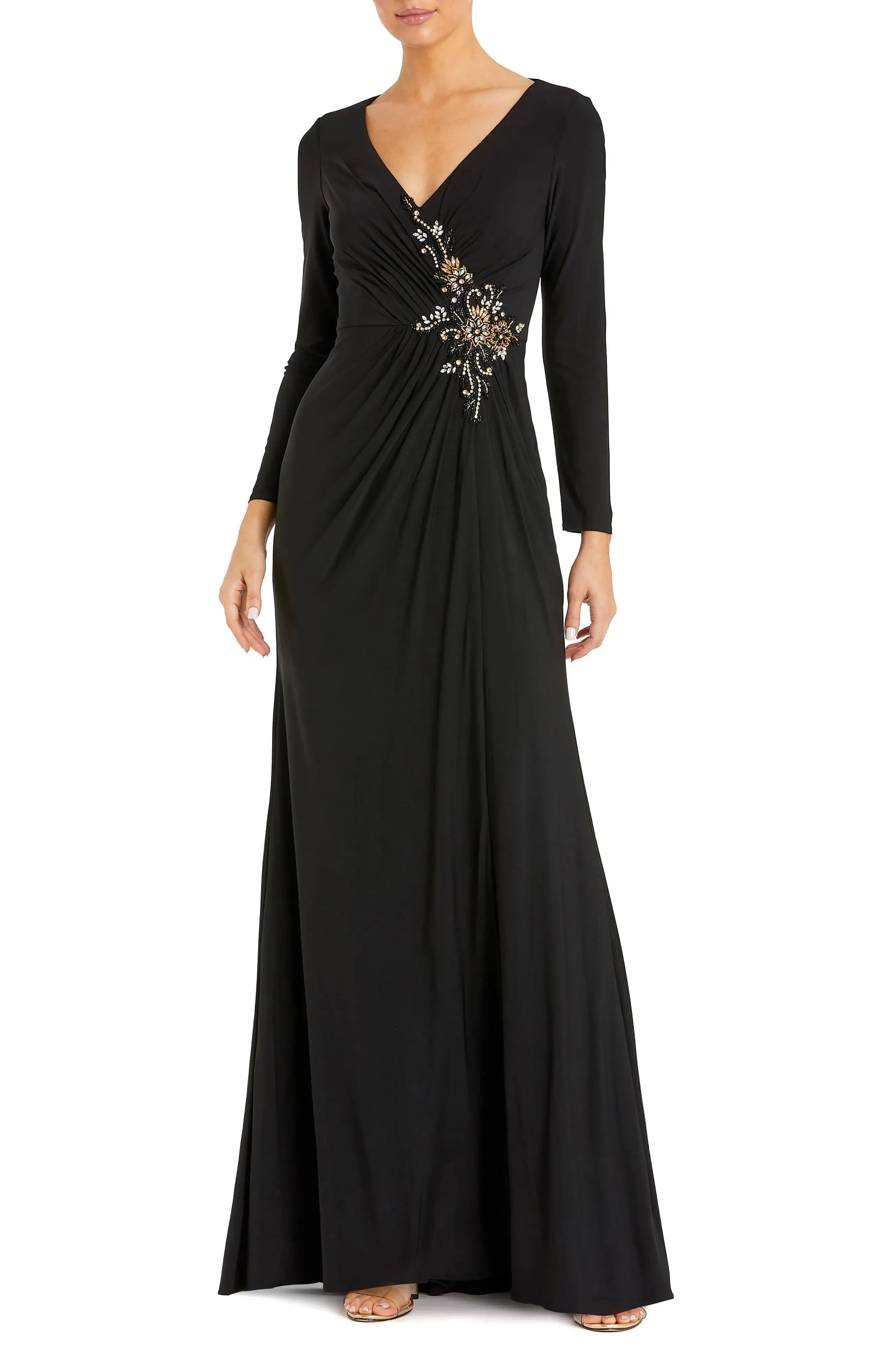Regal Sheath V Neck Long Sleeve Zipper Back Floor Length Evening Dress