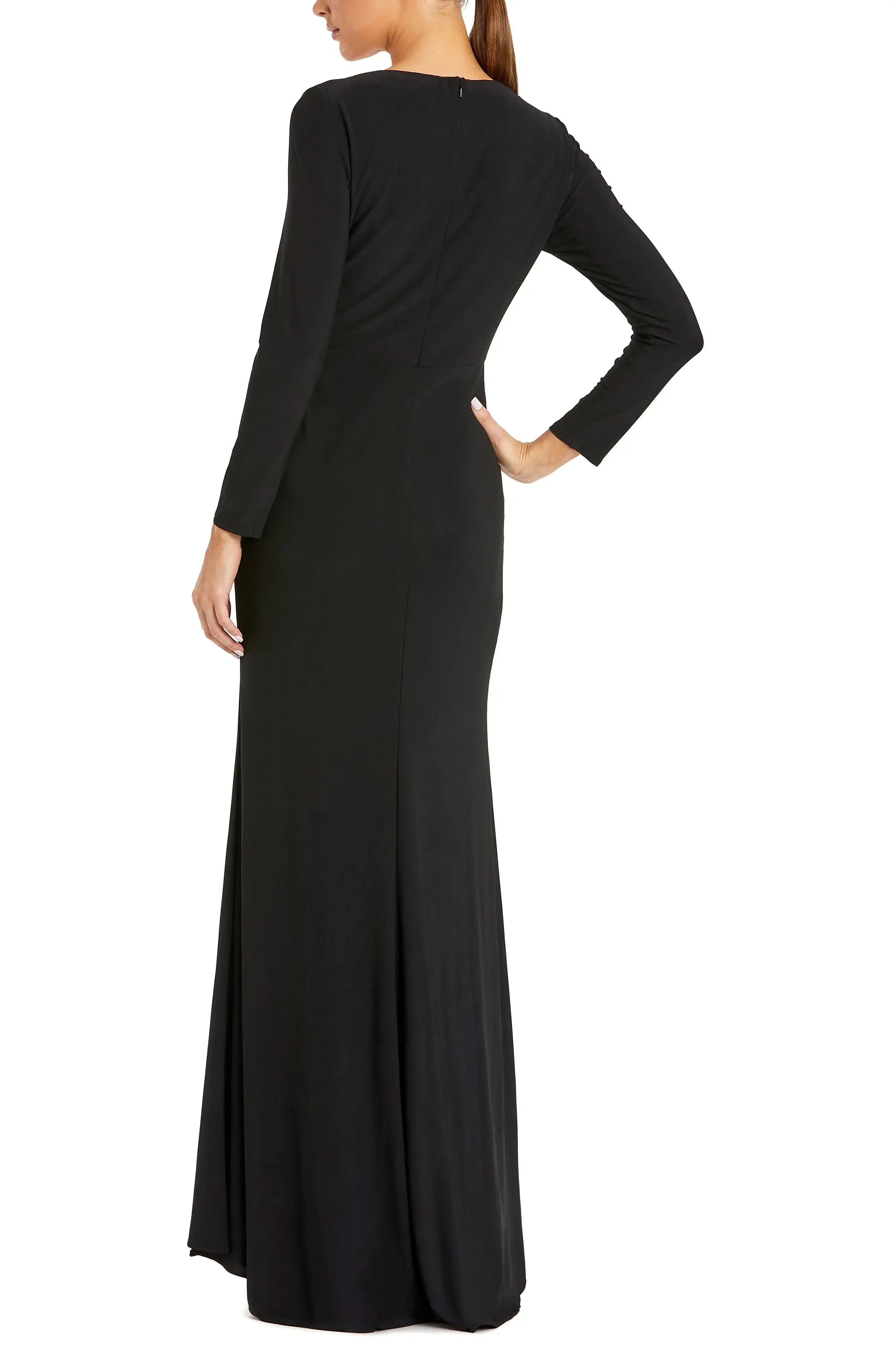 Regal Sheath V Neck Long Sleeve Zipper Back Floor Length Evening Dress