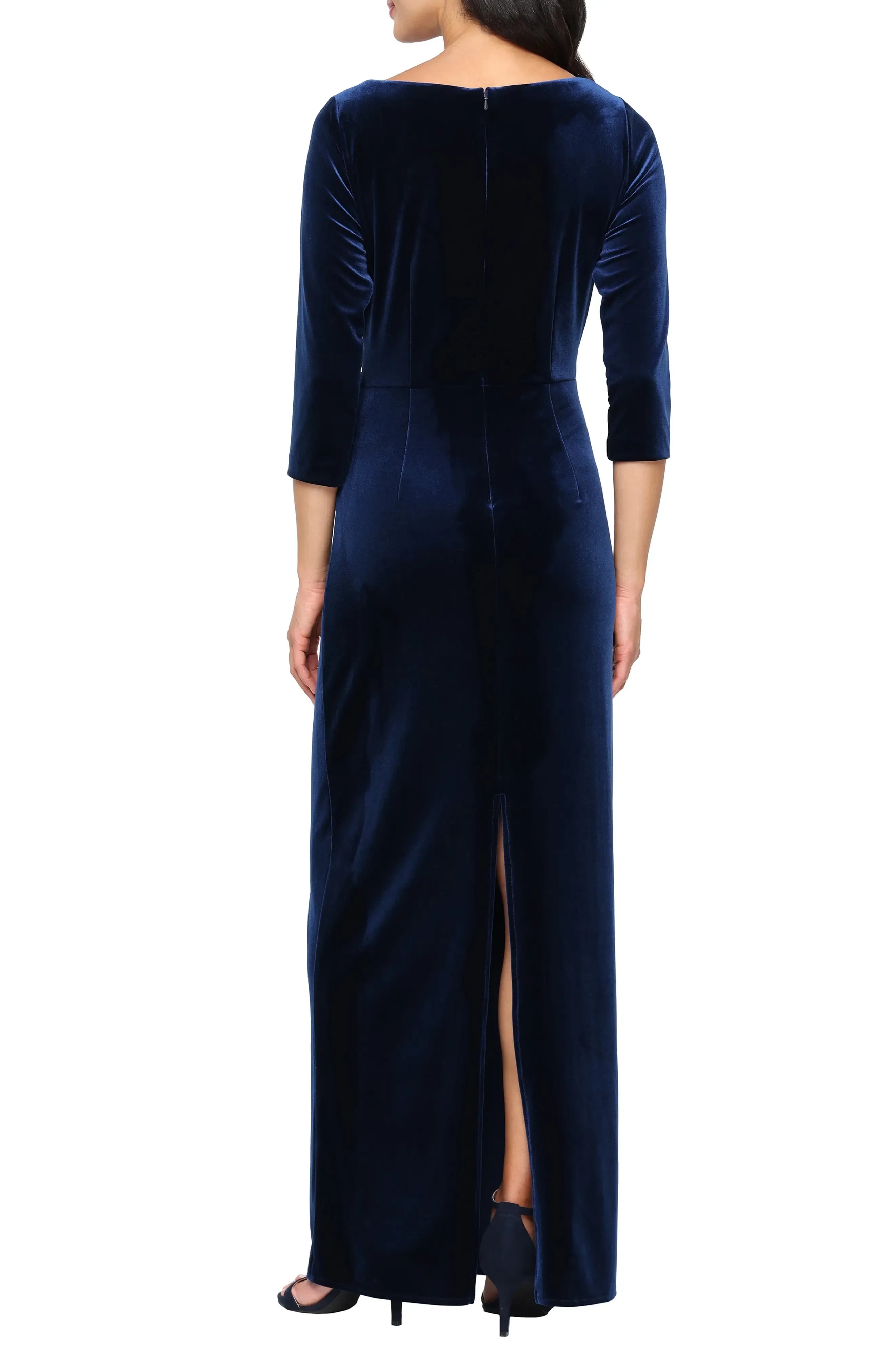 Regal Sheath V Neck Three Quarter Sleeve Zipper Back Floor Length Evening Dress ﻿