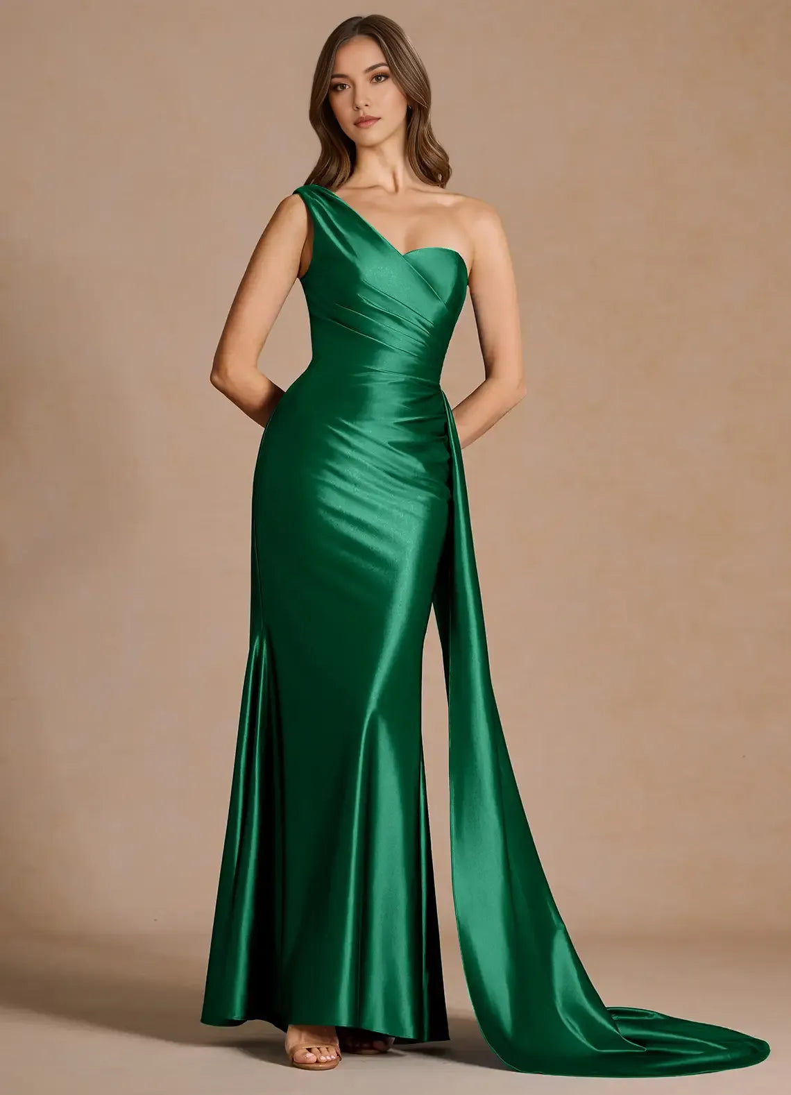 Resplendent Trumpet One Shoulder Sleeveless Open Back Train Floor Length  Hot sale Prom Dress