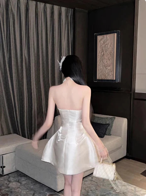 Retro Beige Sequin 3D Floral Strapless Design A-line Prom Dress Party Dress Cocktail Dress Homecoming Dress Evening Dress