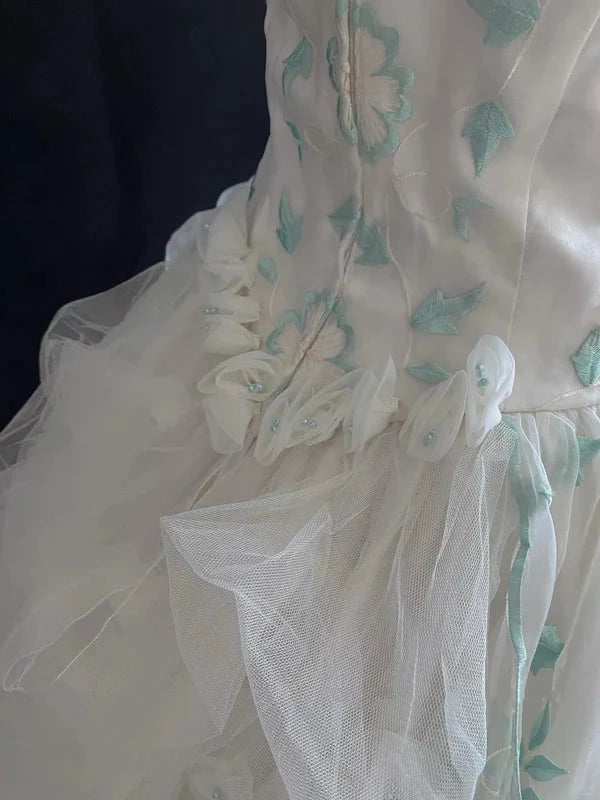 Retro Embroidery Off-the-shoulder Chiffon Tulle Sweet 16 Quinceanera A-Line Ball Gown Evening Dress Wedding Dresses