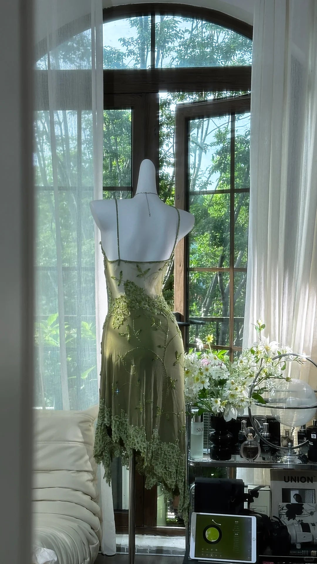 Retro Green Sequin Spaghetti Strap Romantic Sparkling Chiffon Prom Dress Party Dress Cocktail Dress Homecoming Dress Evening Dress