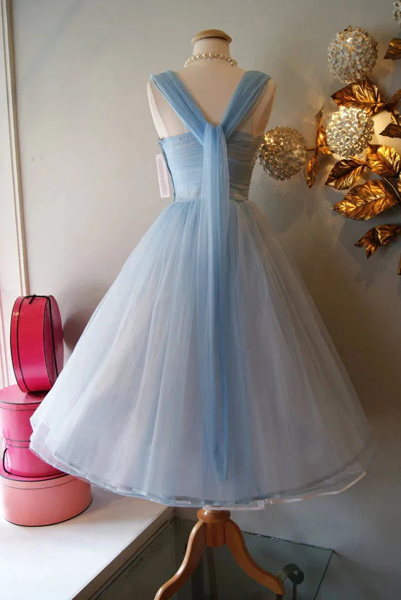 Retro Light Blue Tulle Design A-line Chiffon Party Dress Prom Dress Party Dress Cocktail Dress Homecoming Dress Evening Dress