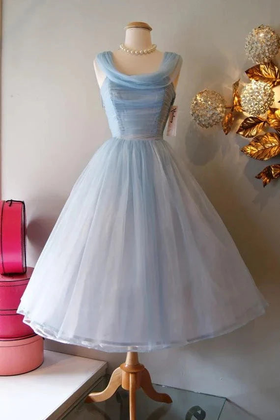 Retro Light Blue Tulle Design A-line Chiffon Party Dress Prom Dress Party Dress Cocktail Dress Homecoming Dress Evening Dress