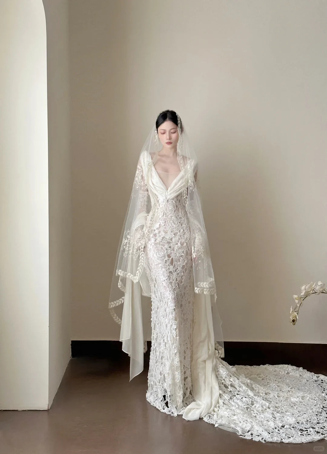 Retro Mermaid V Neck White Lace Chiffon Floor length Sleeveless Prom Dress Cocktail Dress Homecoming Dress Evening Dress Party Dress