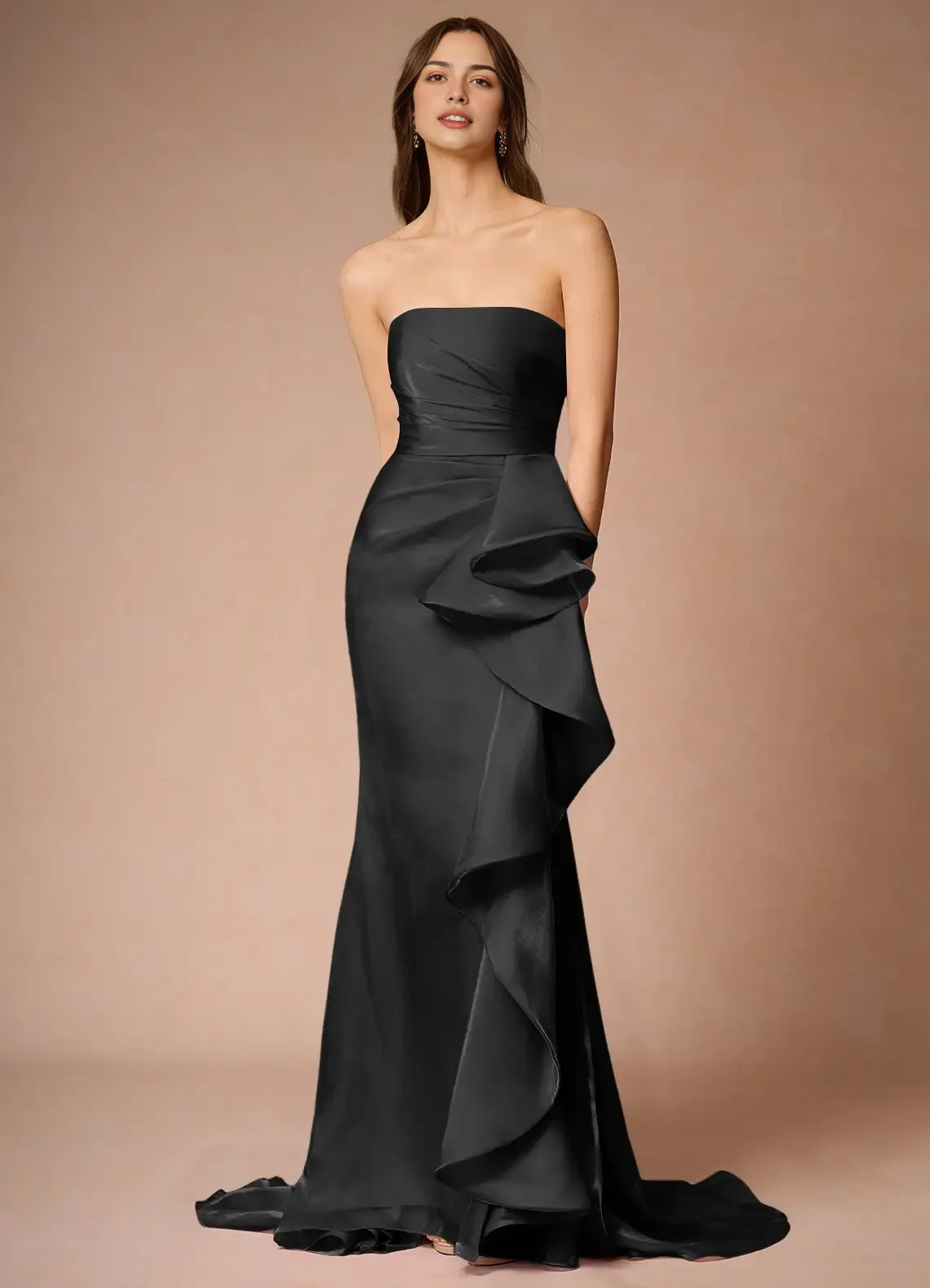 Rich Trumpet Strapless Sleeveless Low Back Train Length For Ladies Prom Dress