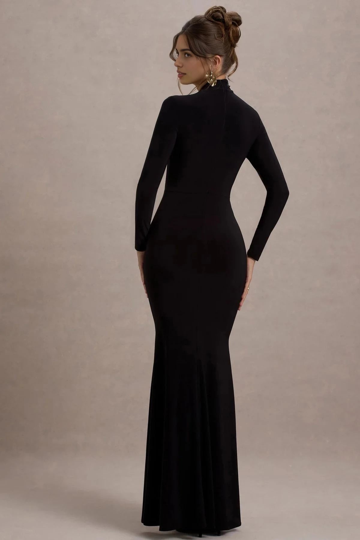 Riveting Mermaid Mock Neck Long Sleeve Back Zipper Floor Length Evening Dress