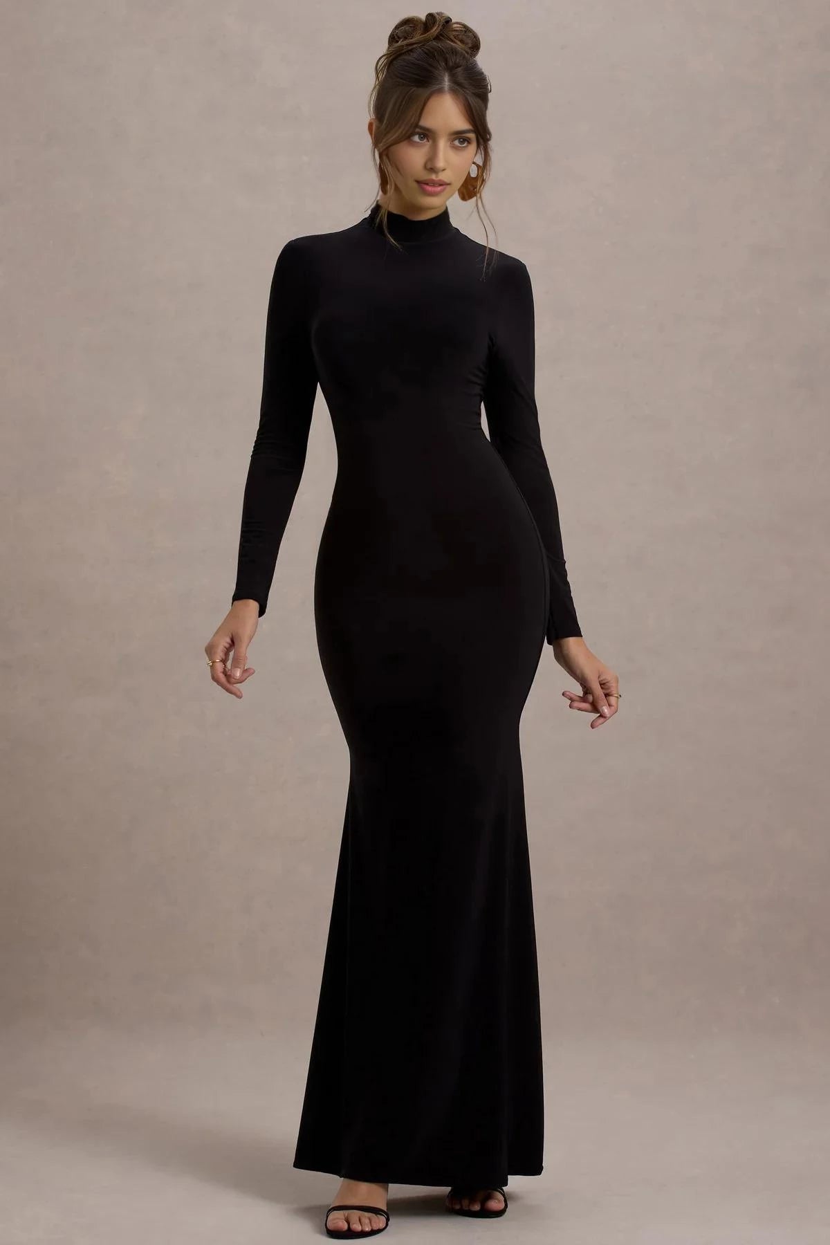 Riveting Mermaid Mock Neck Long Sleeve Back Zipper Floor Length Evening Dress